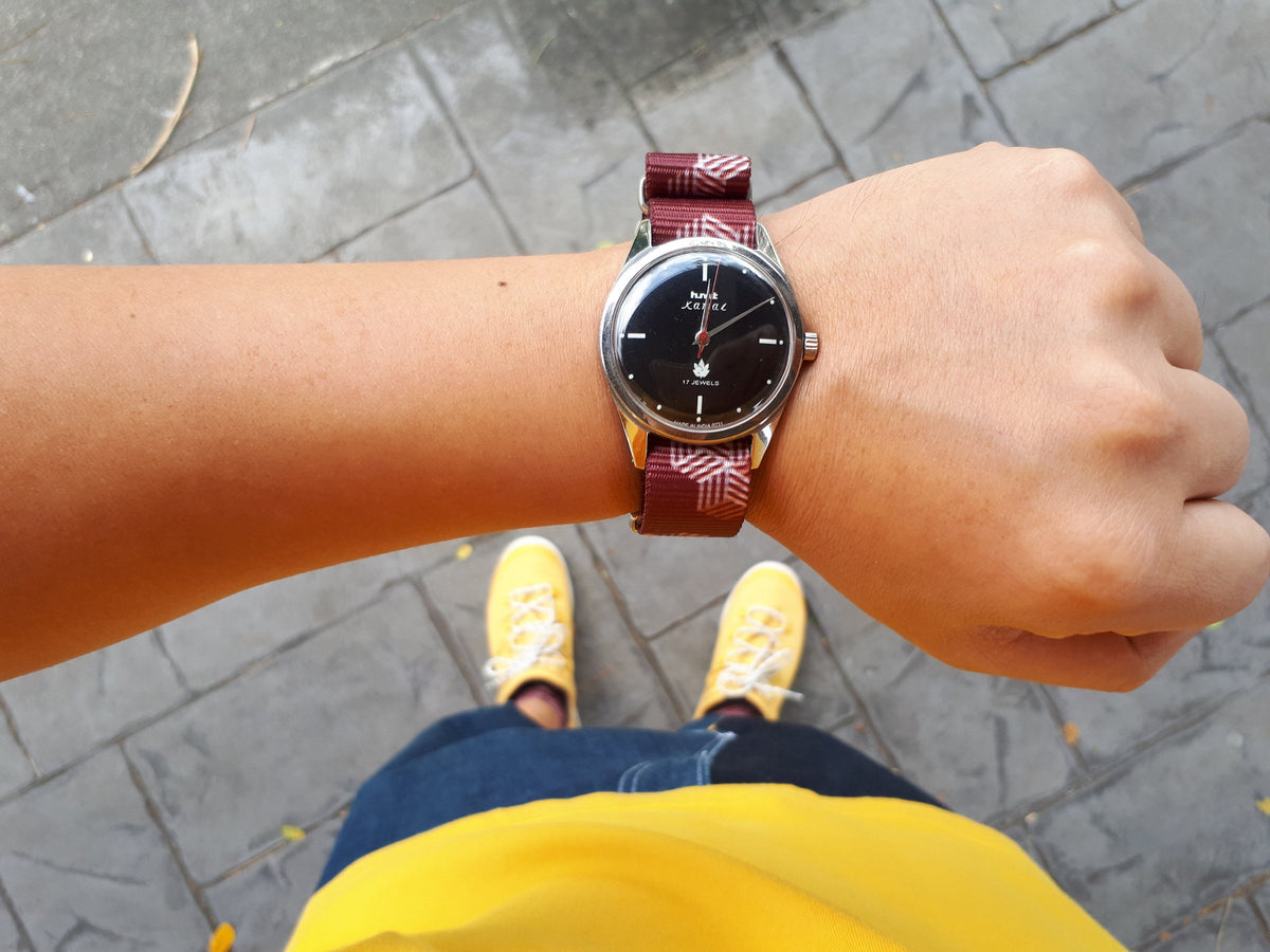 HMT watch on Escher Crate graphic strap