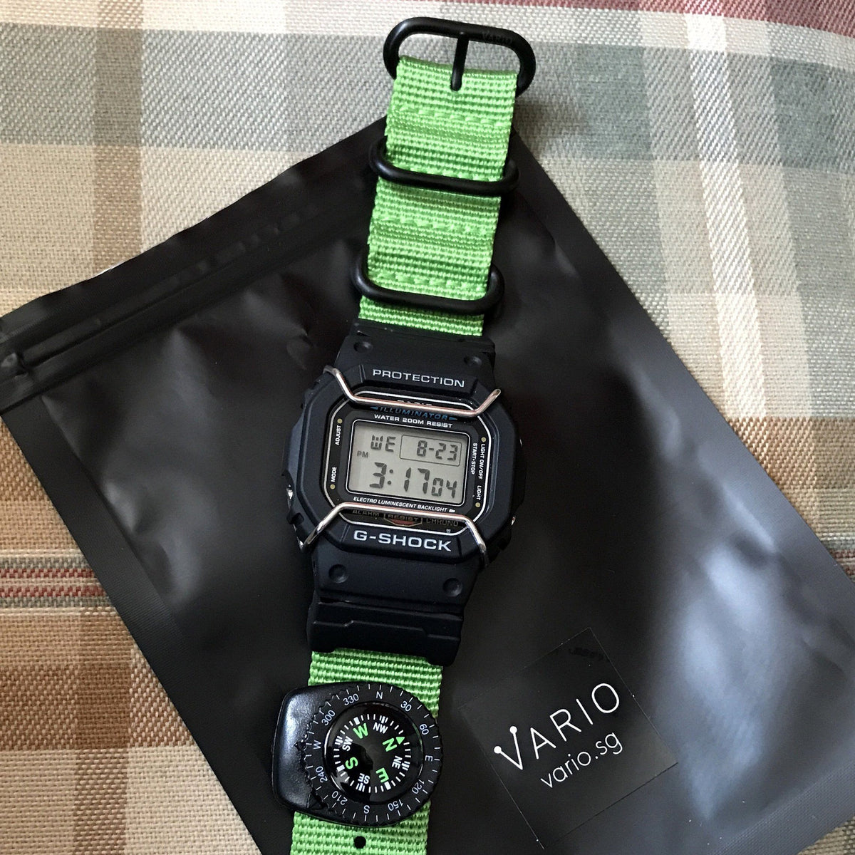 G-Shock DW5600 with Vario ballistic strap and compass by #varioeveryday member Albert