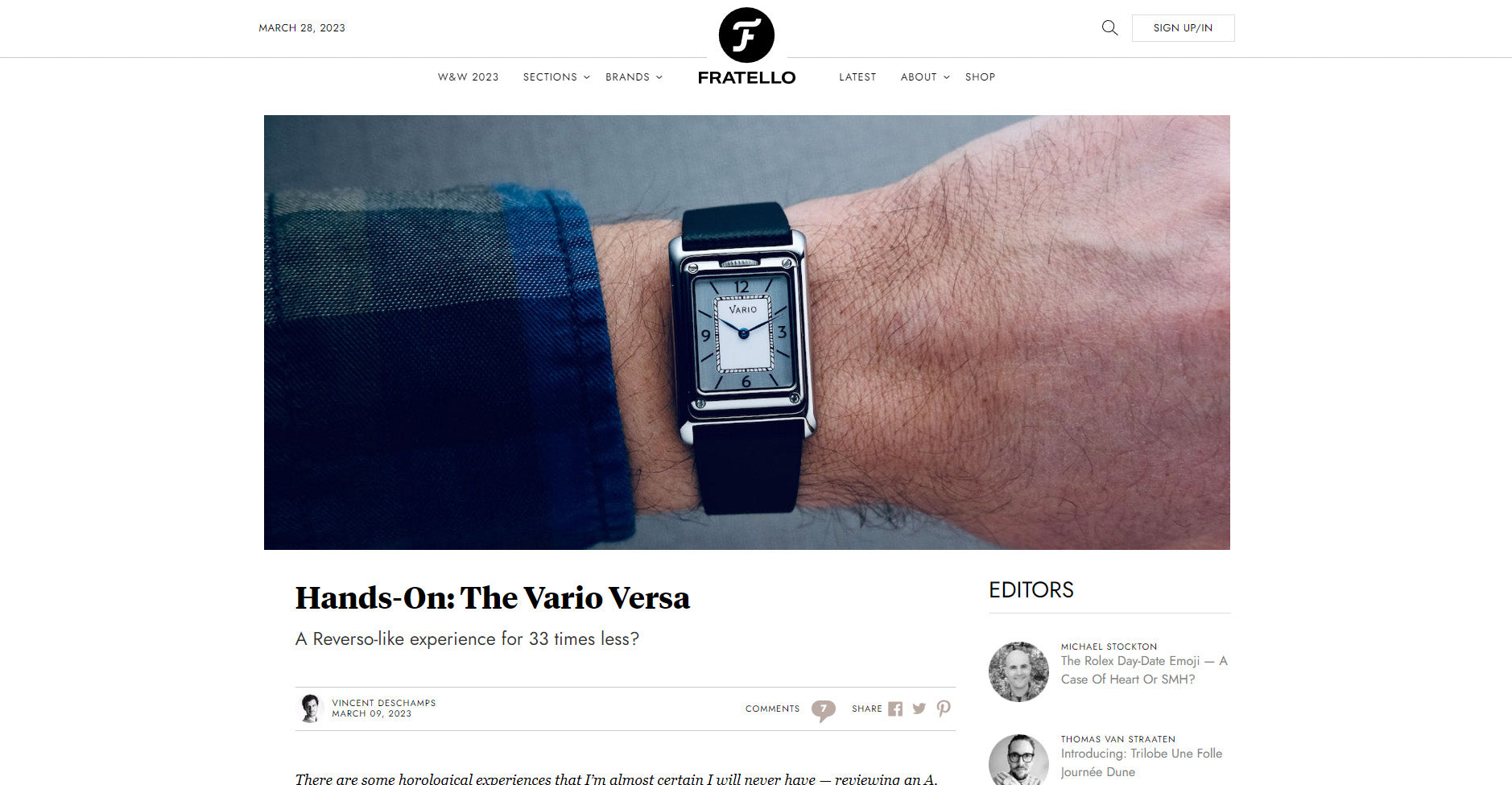 Vario VERSA featured on Fratello