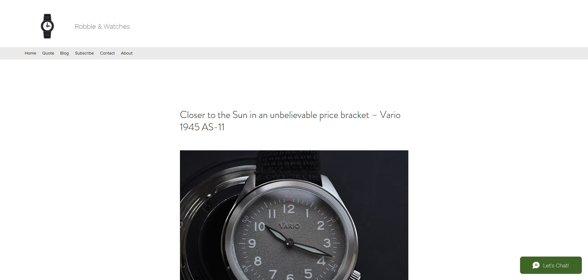 Vario 1945 A11-S Solar Quartz Field Watch reviewed by Robbie & Watches