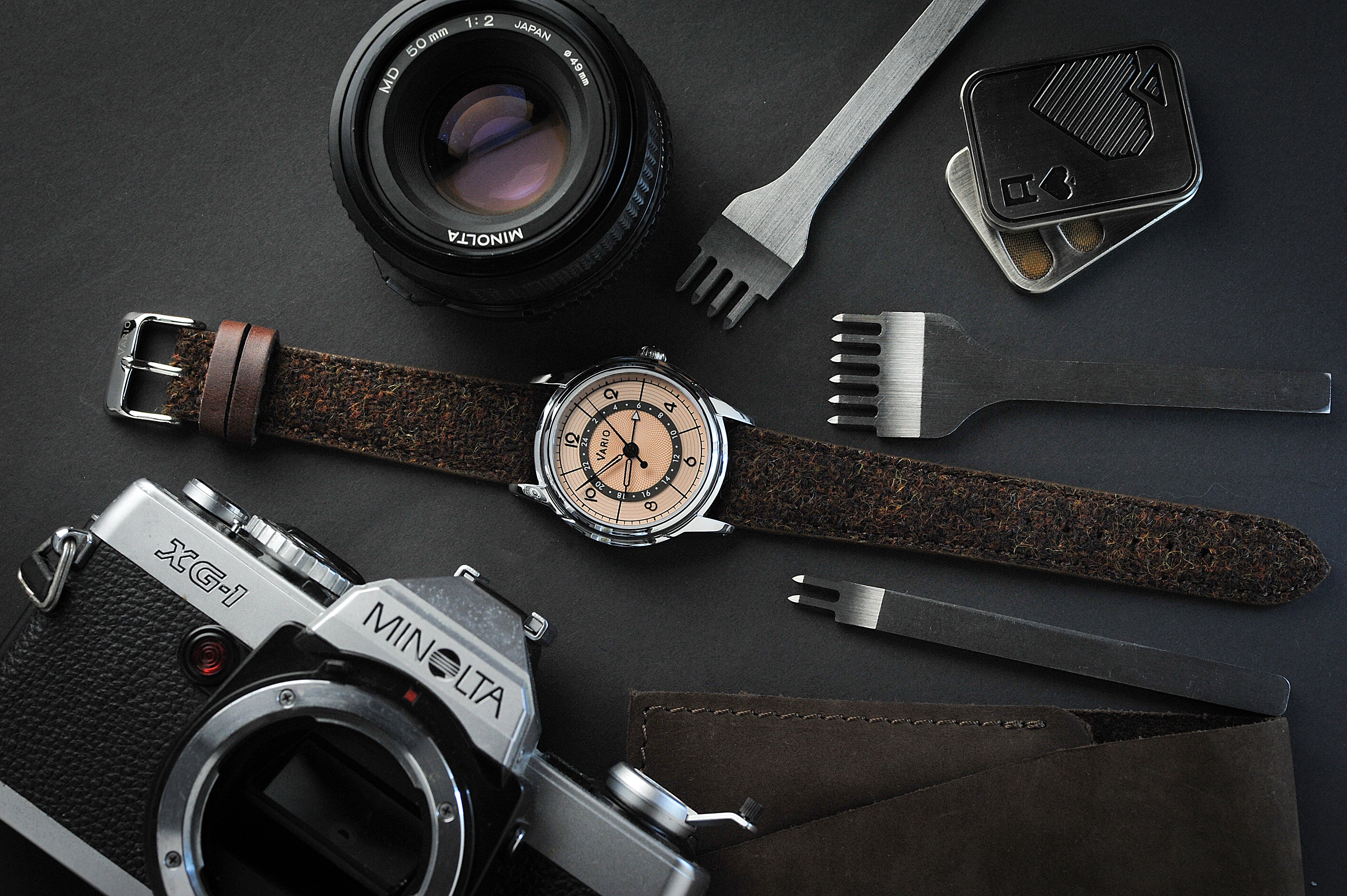 vario harris tweed with leather keepers watch strap