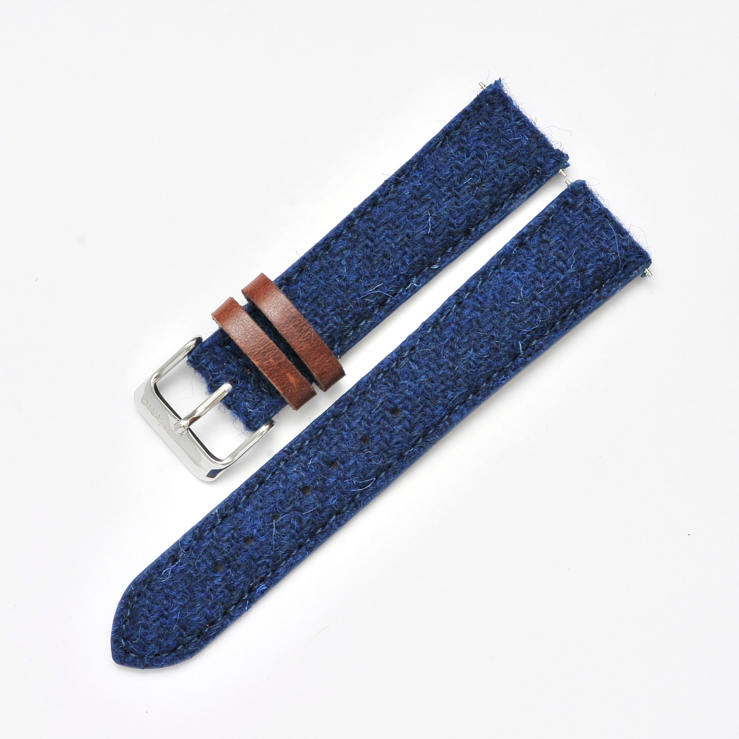 vario harris tweed with leather keepers watch strap blue