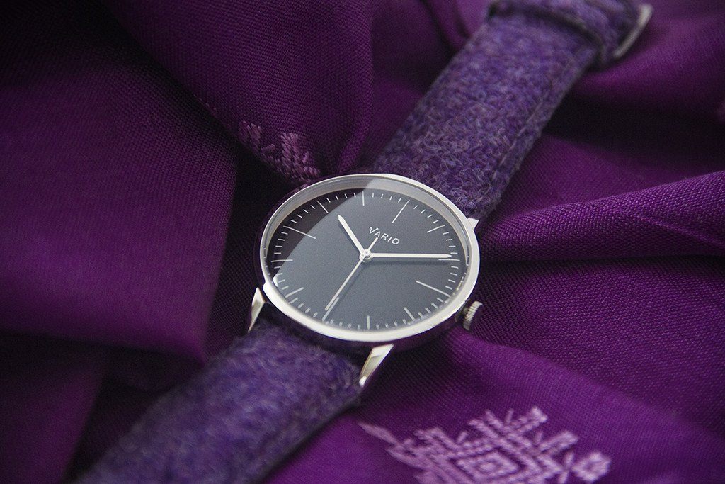 eclipse black dress watch double dome sapphire with harris tweed strap