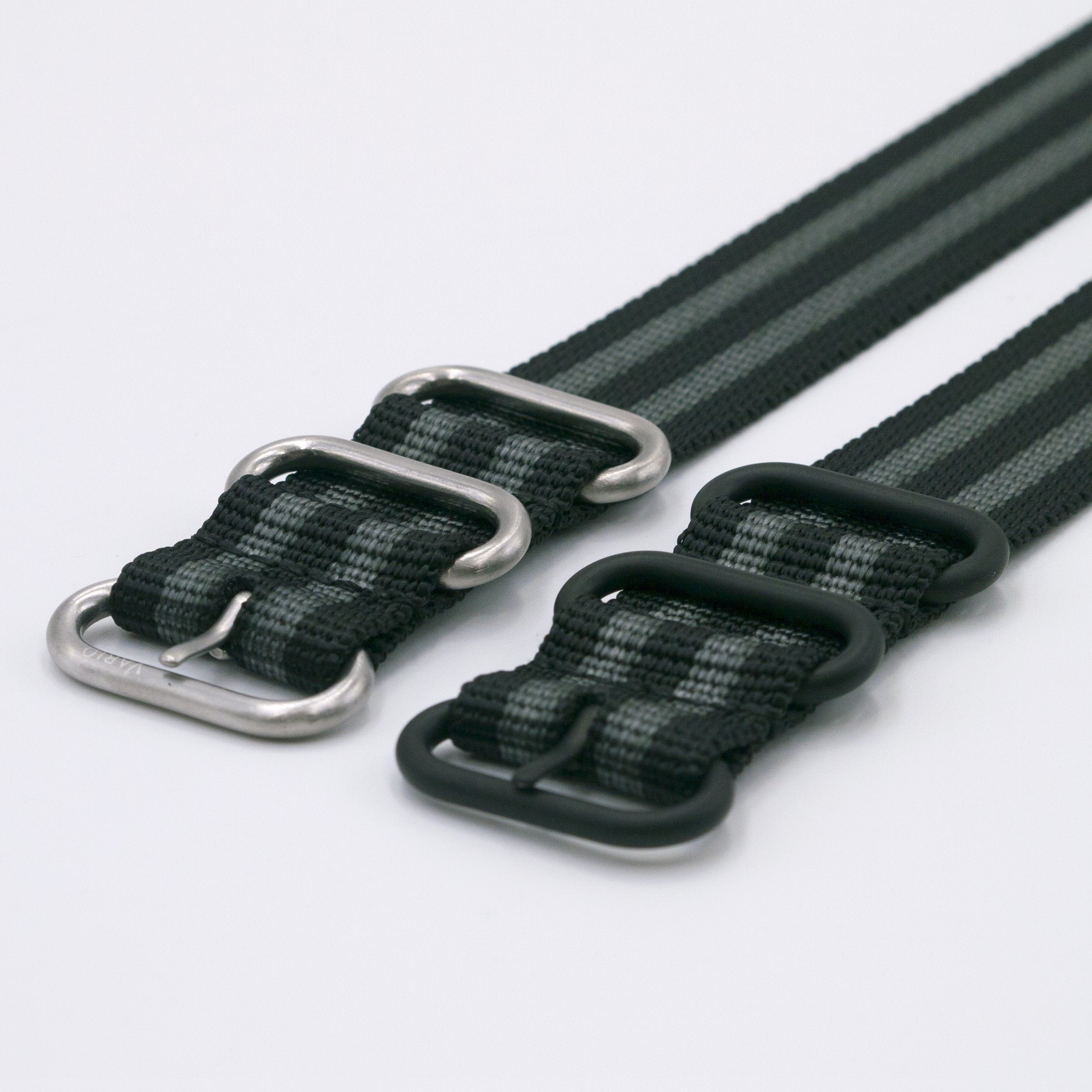 ballistic nylon grey black maratac strap silver and black buckle