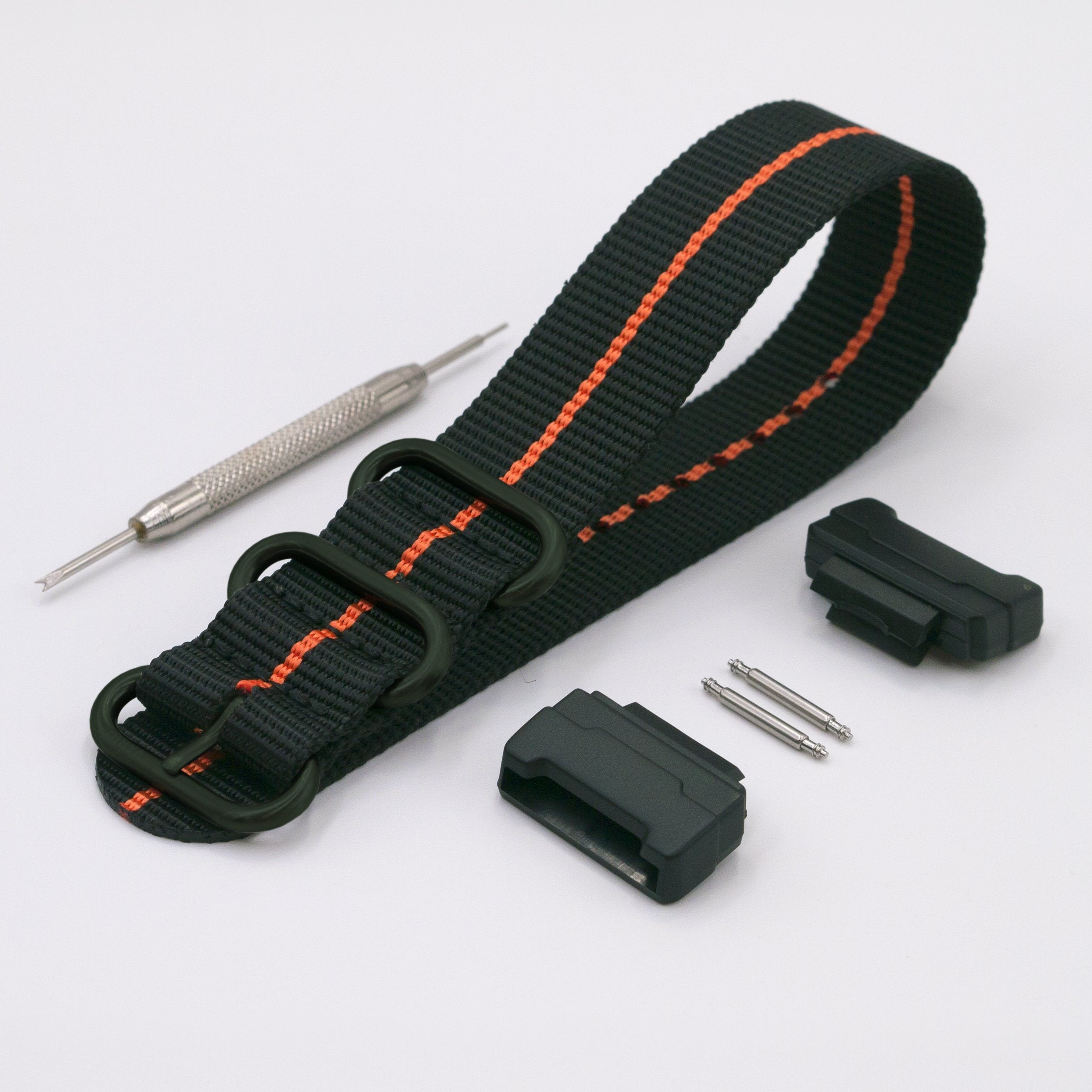 vario ballistic nylon orange black stripe maratac strap with casio g shock adapter