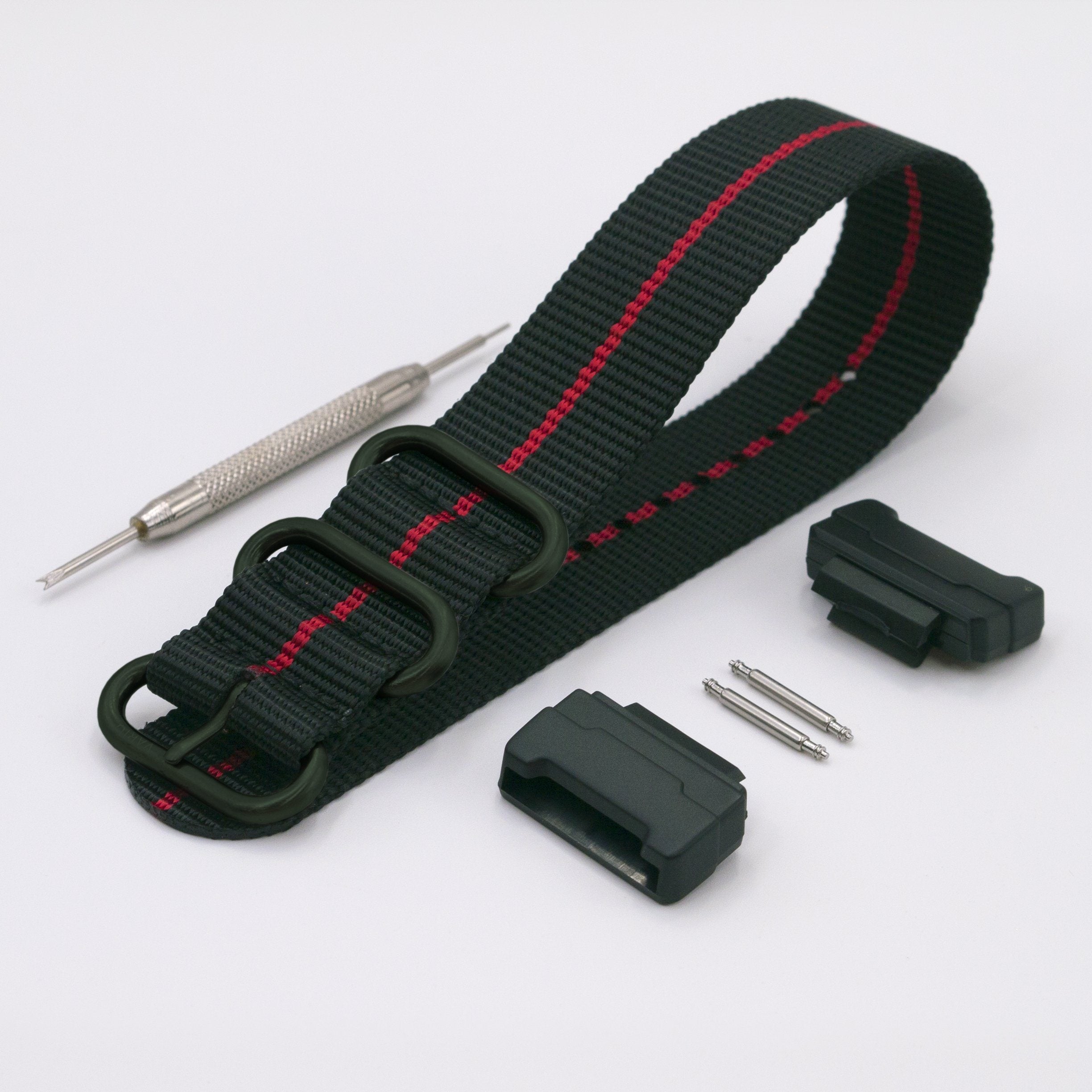 vario ballistic nylon red black stripe maratac strap with casio g shock adapter
