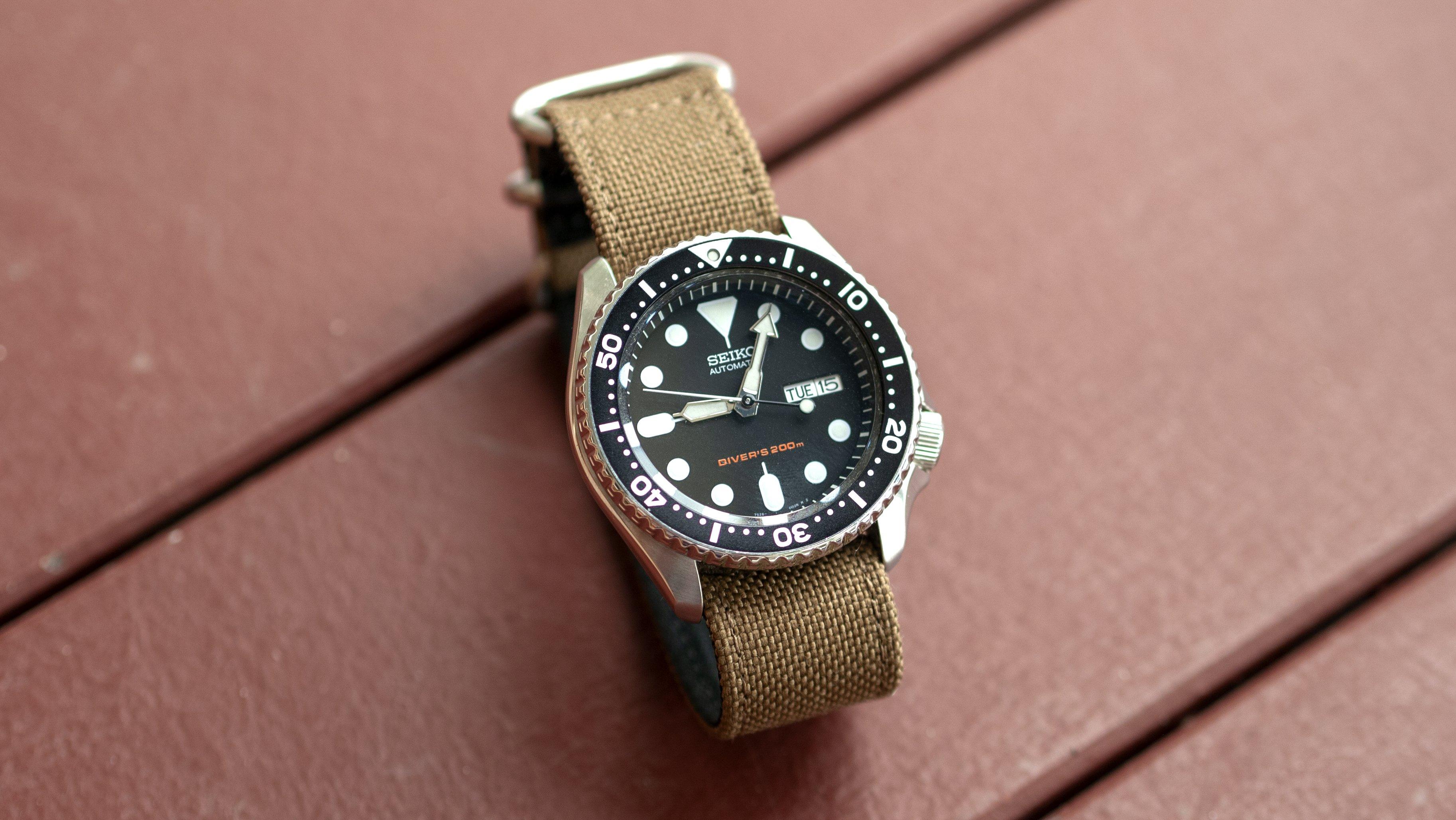 vario cordura single pass watch strap seiko skx khaki brown