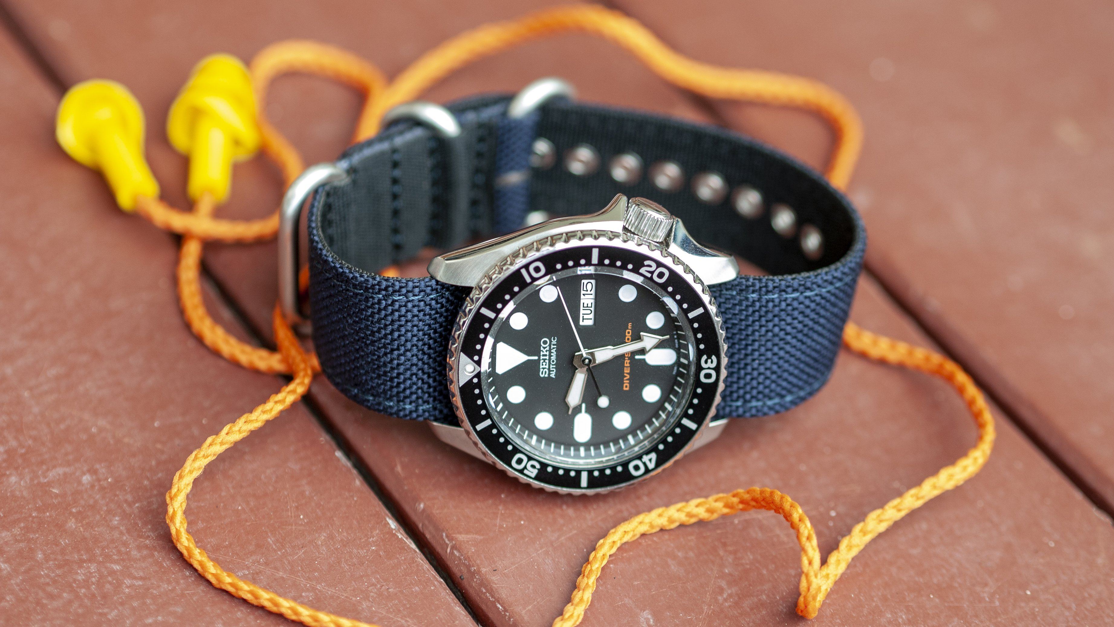 vario cordura single pass watch strap seiko skx blue
