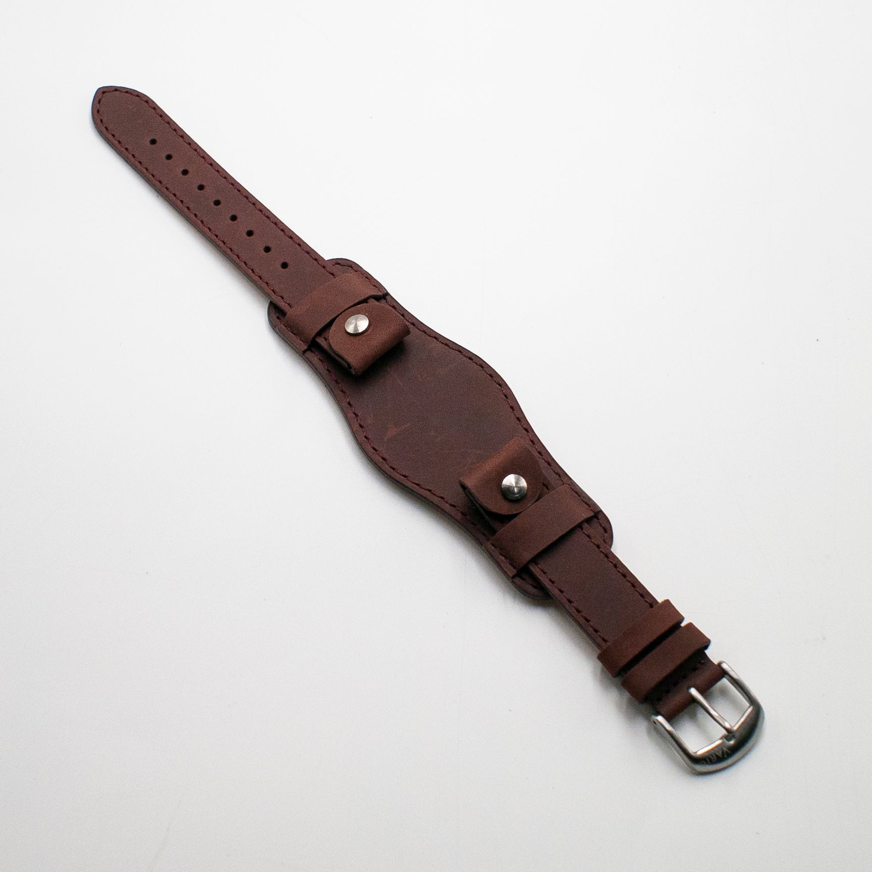 vario crazy horse leather bund chicago screw watch strap mahogany brown