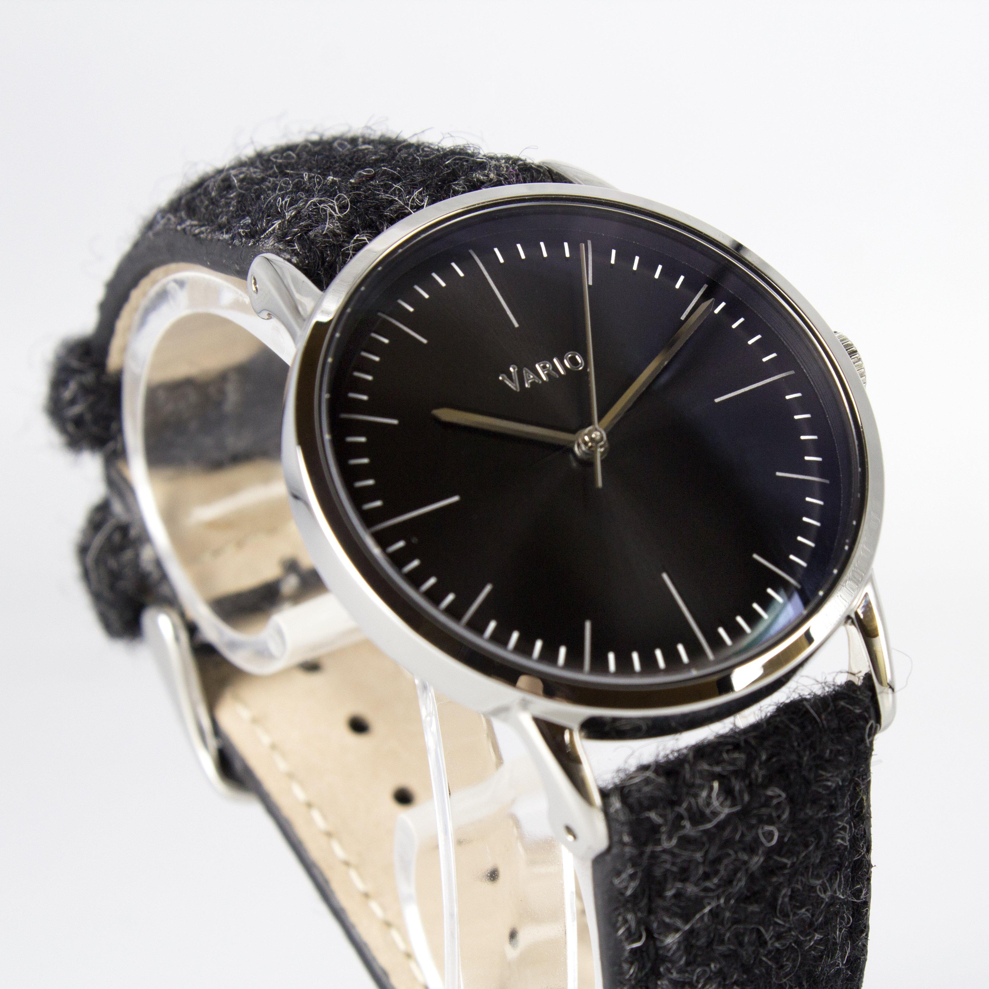 eclipse 38mm black dress watch harris tweed strap