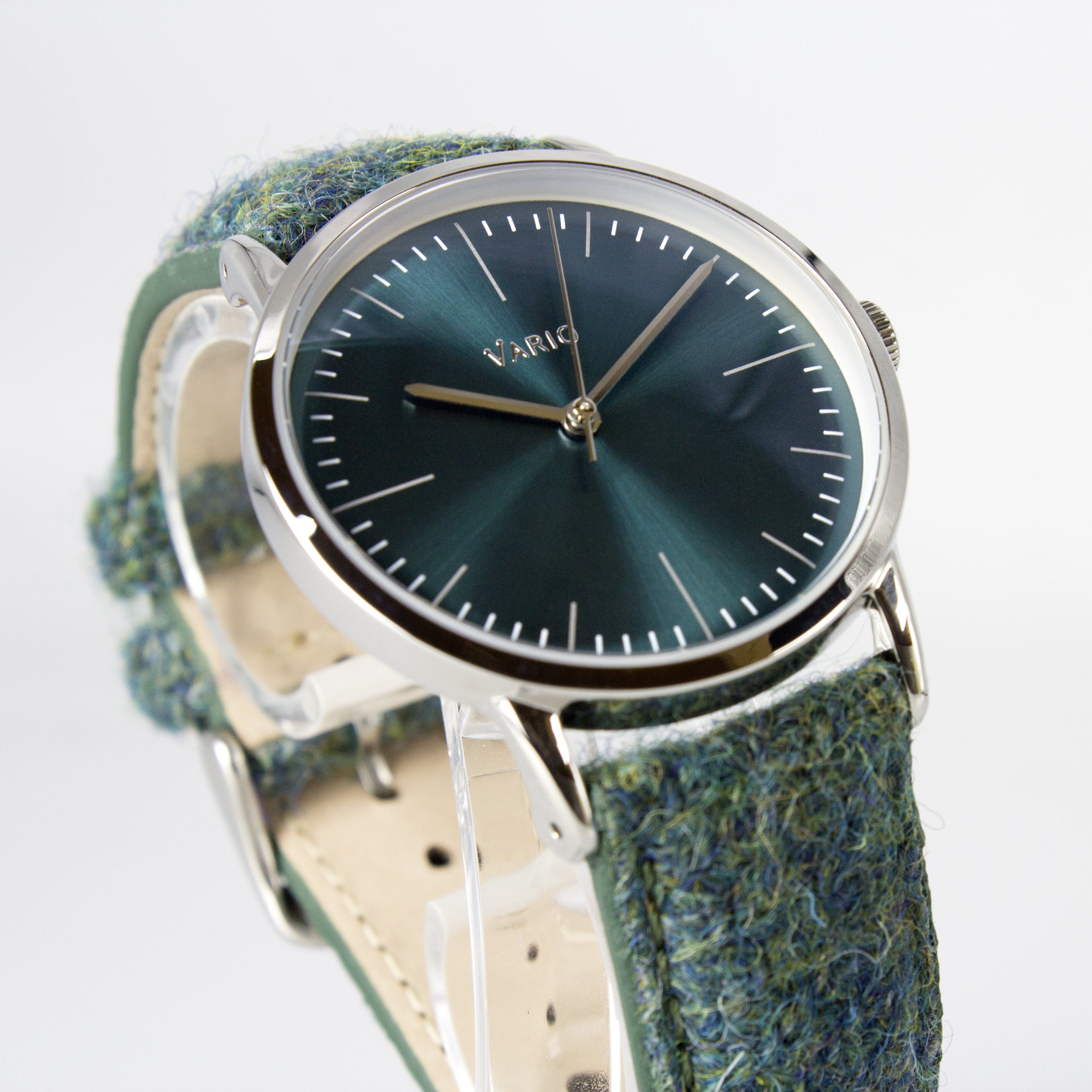 eclipse 38mm green dress watch harris tweed strap