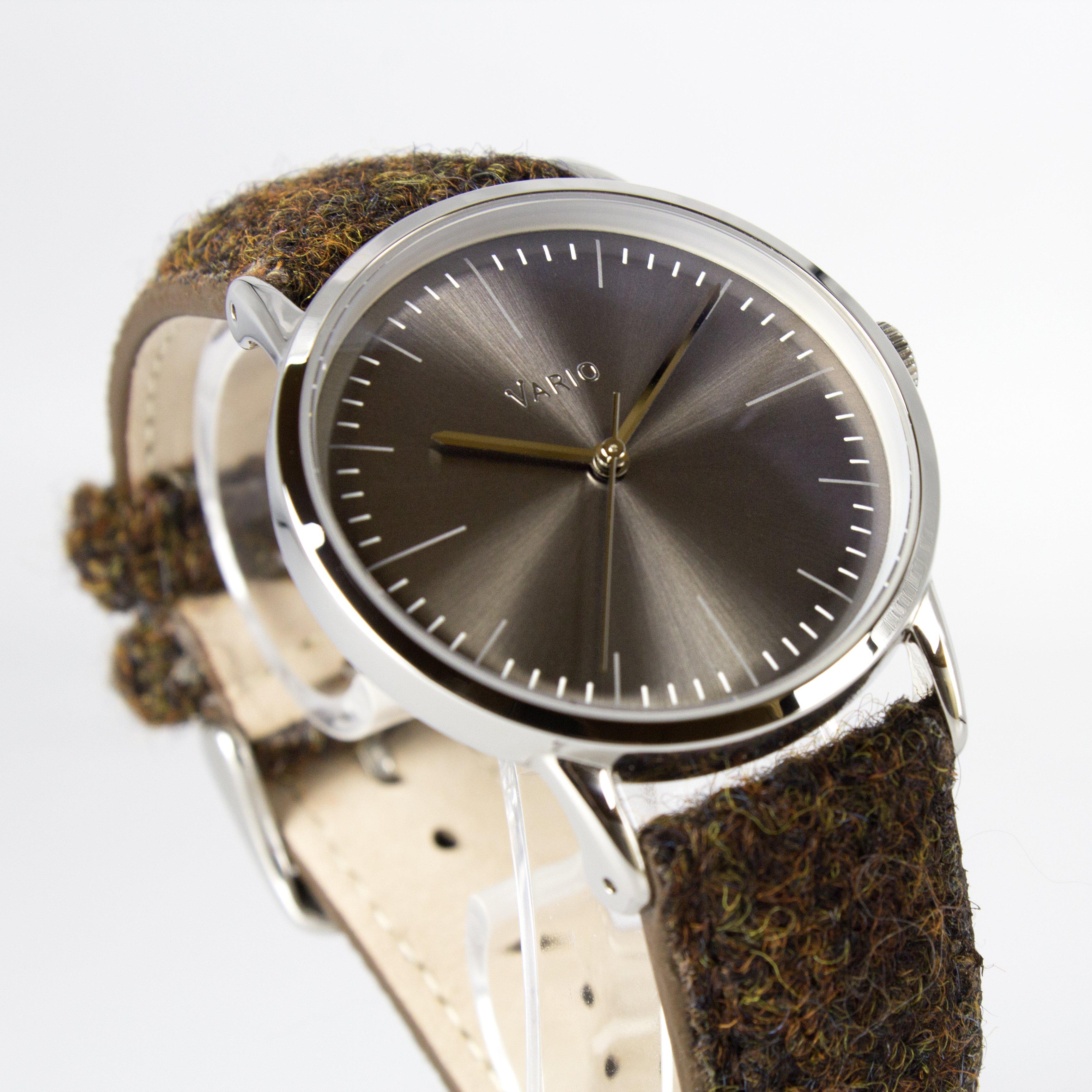 eclipse 38mm grey dress watch harris tweed strap