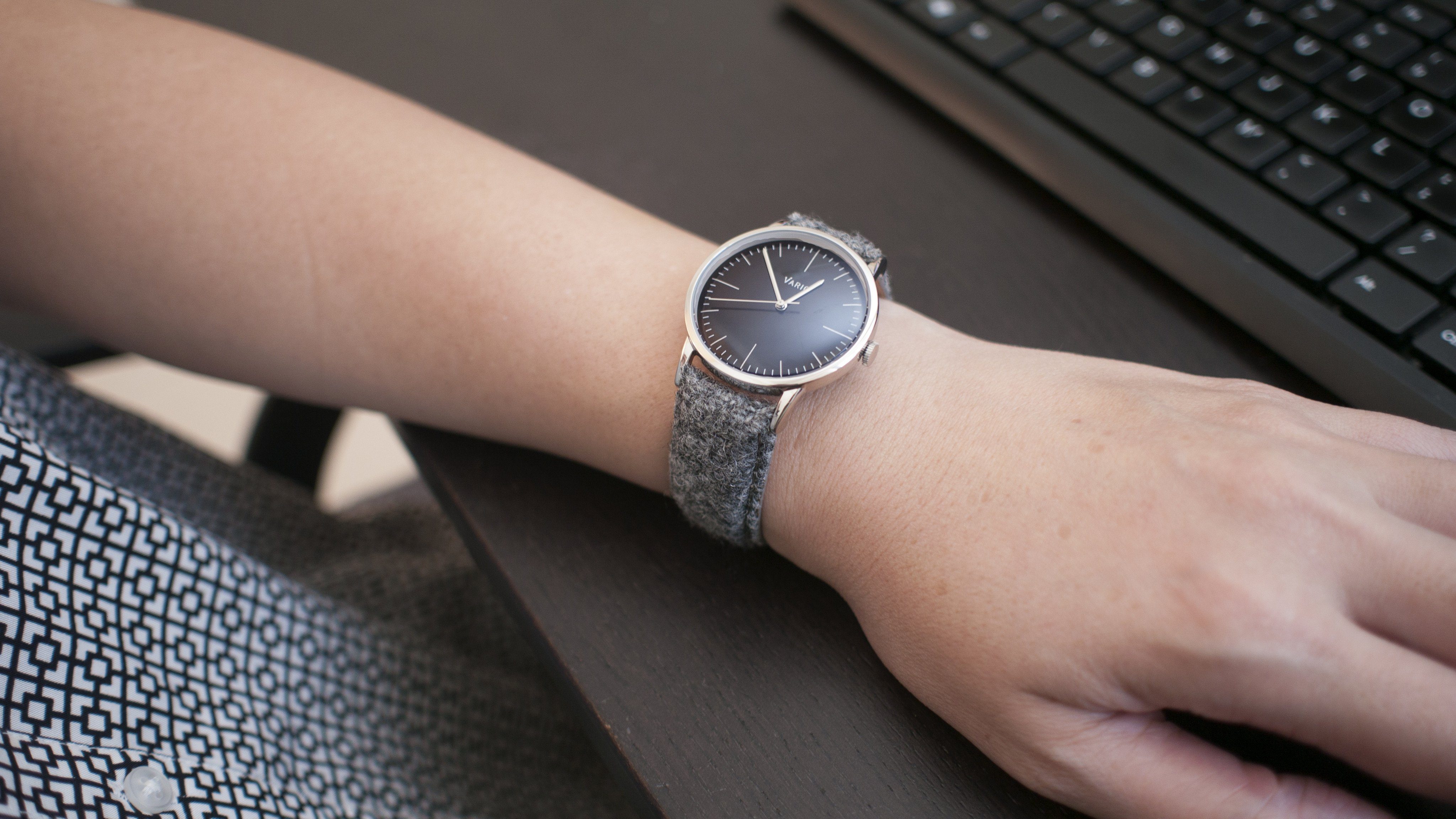 eclipse black dress watch double dome sapphire with harris tweed strap