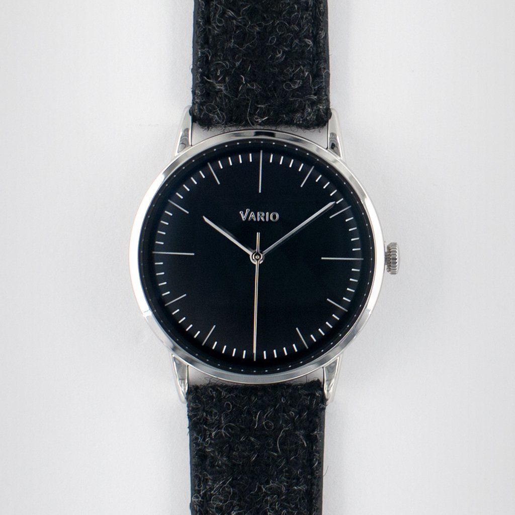 eclipse 38mm black dress watch quartz harris tweed strap