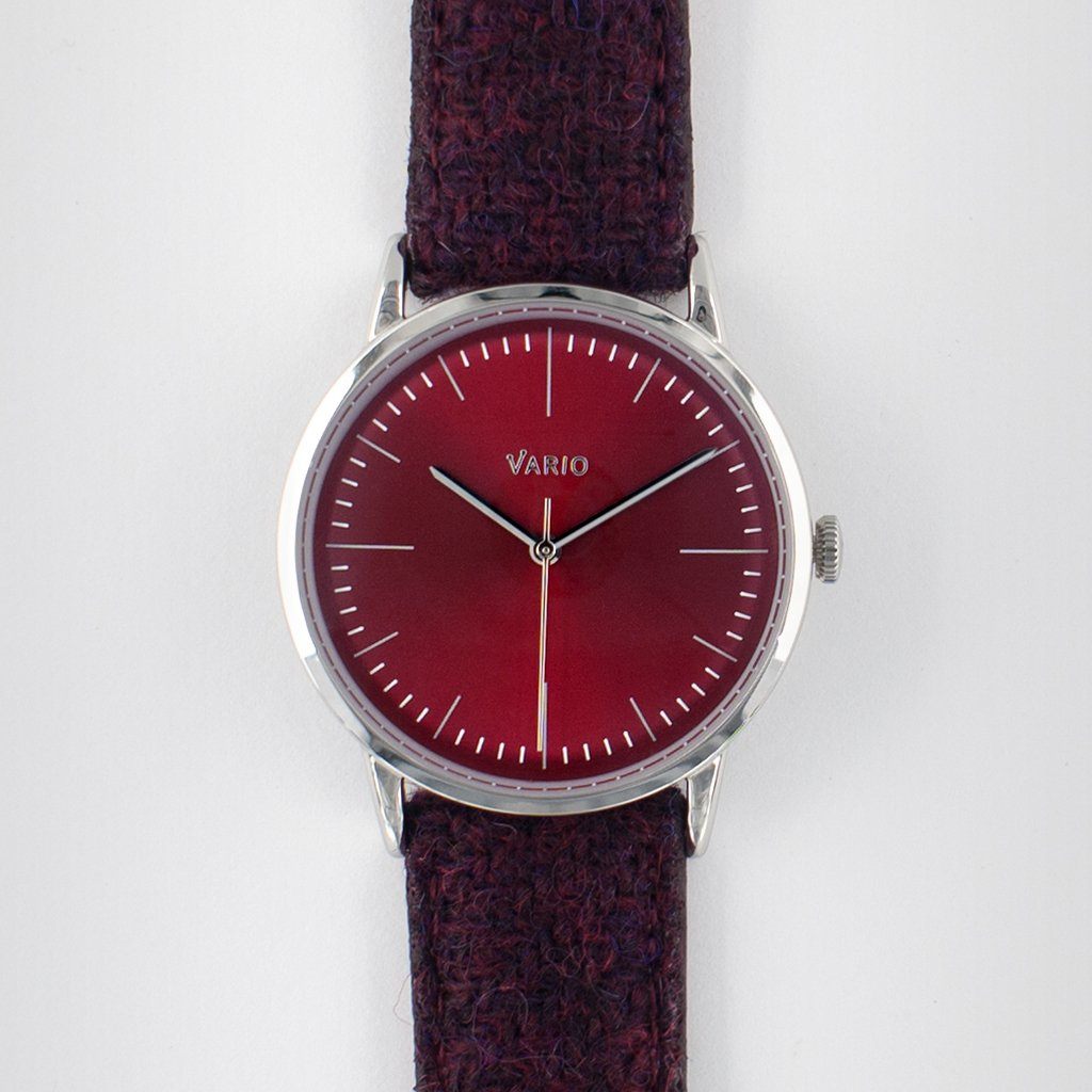 eclipse 38mm red dress watch quartz harris tweed strap