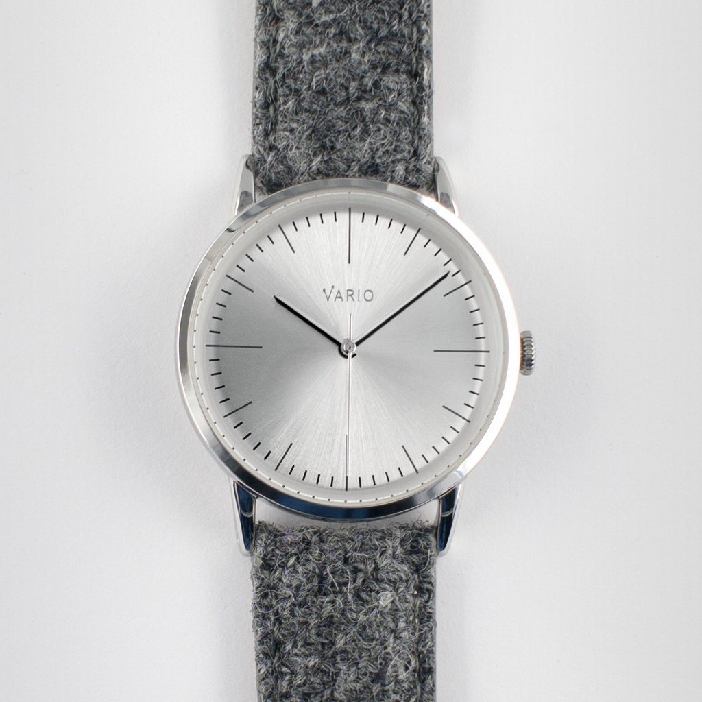eclipse 38mm silver dress watch quartz harris tweed strap