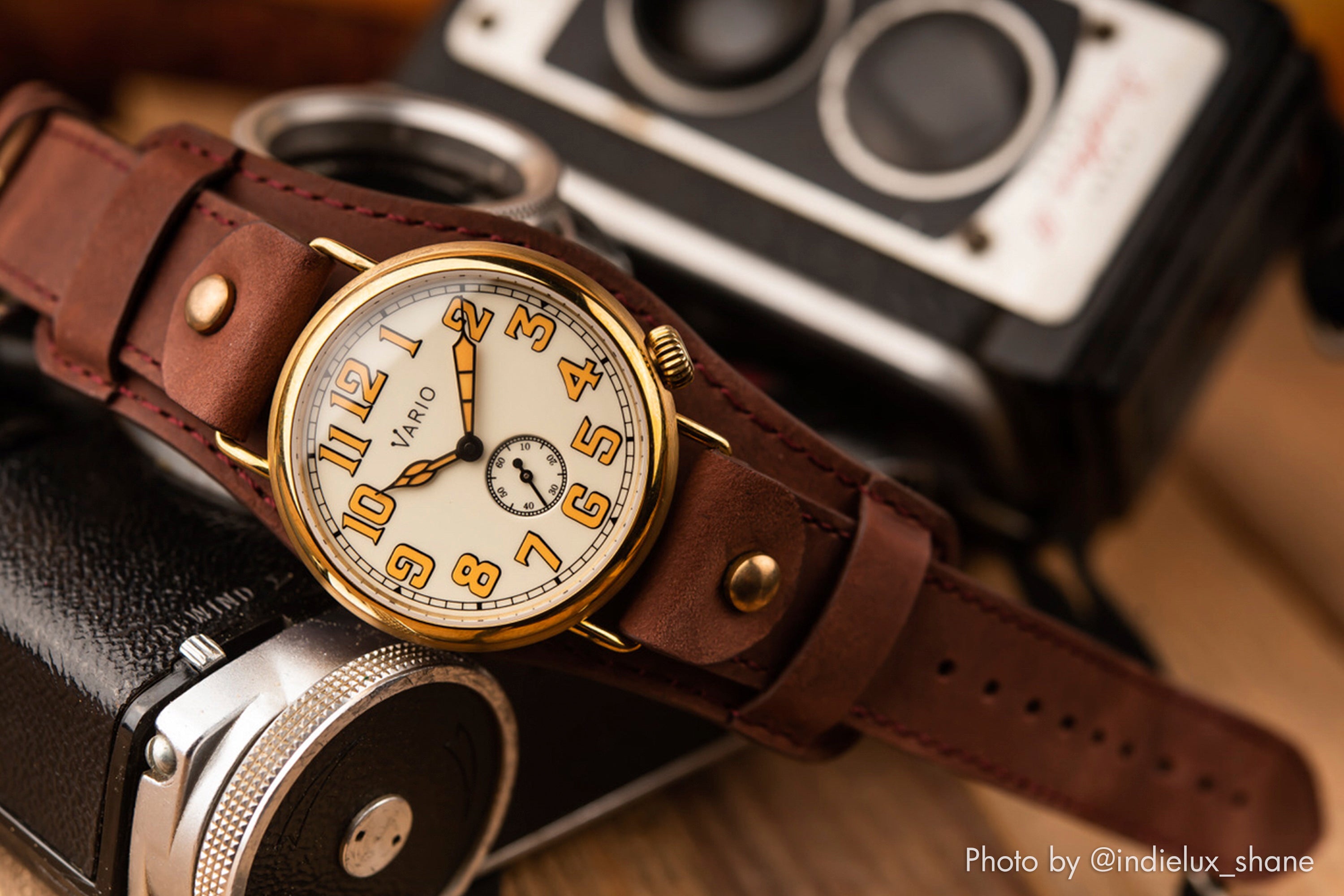 Vario 1918 Trench Brass Cream Dial with Orange Lume Watch