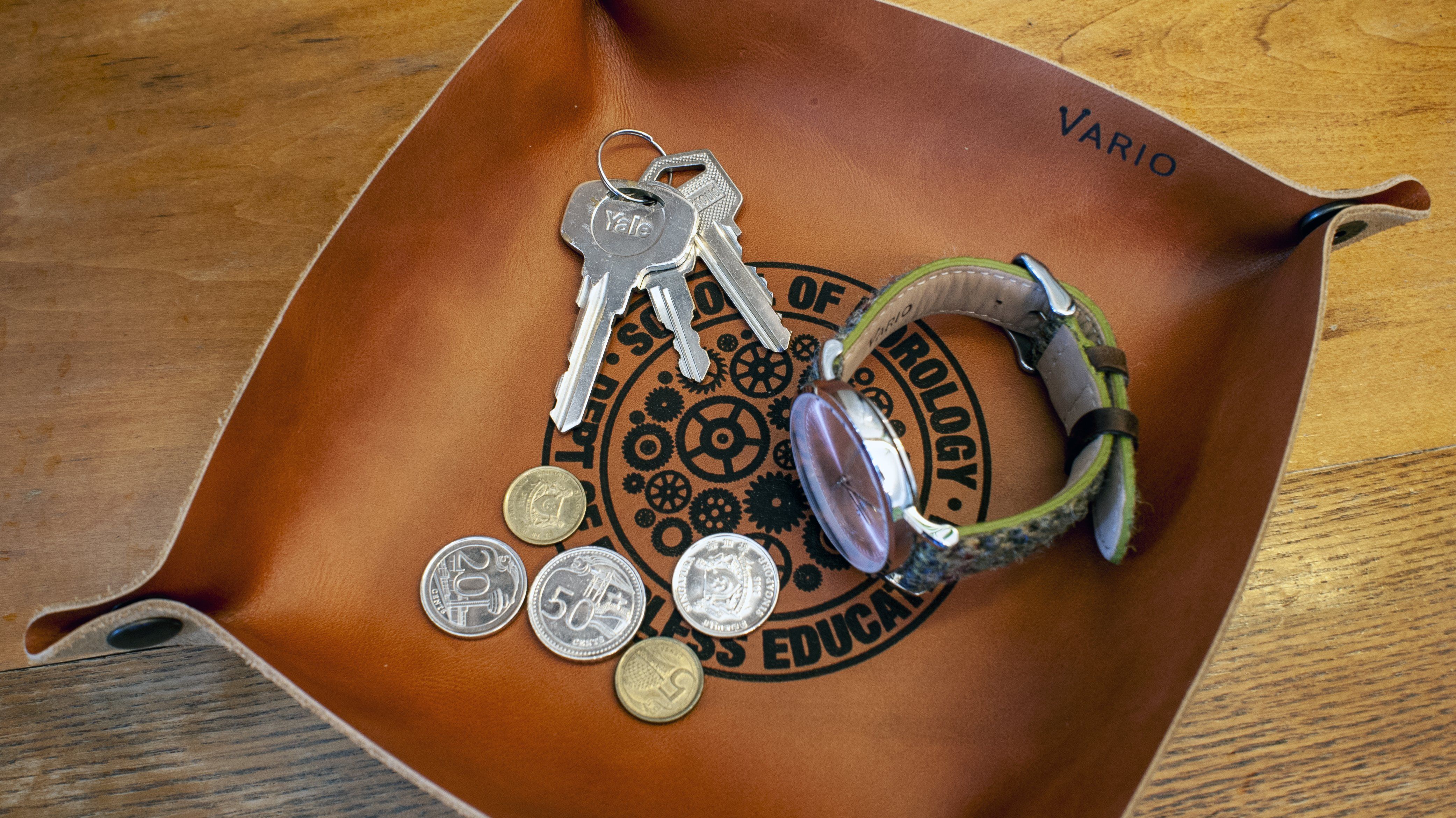 Belarusian Caramel Brown Leather Valet Tray for Watch, Keys, Accessories