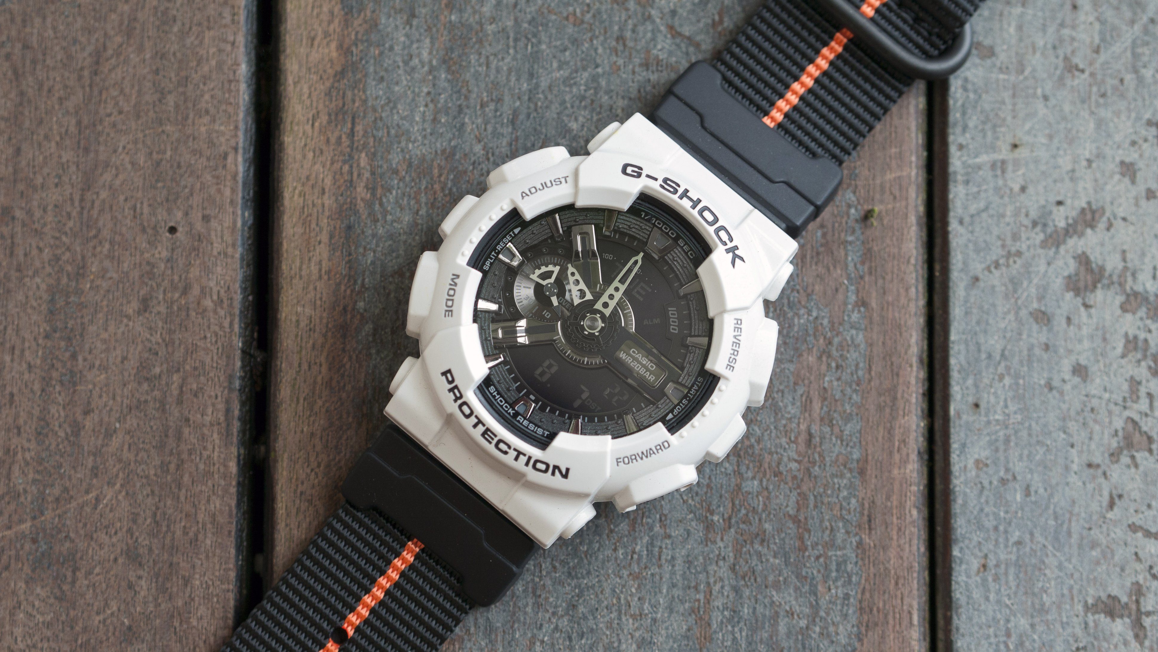 gshock ga110 with vario ballistic nylon watch strap with casio adapter black and orange