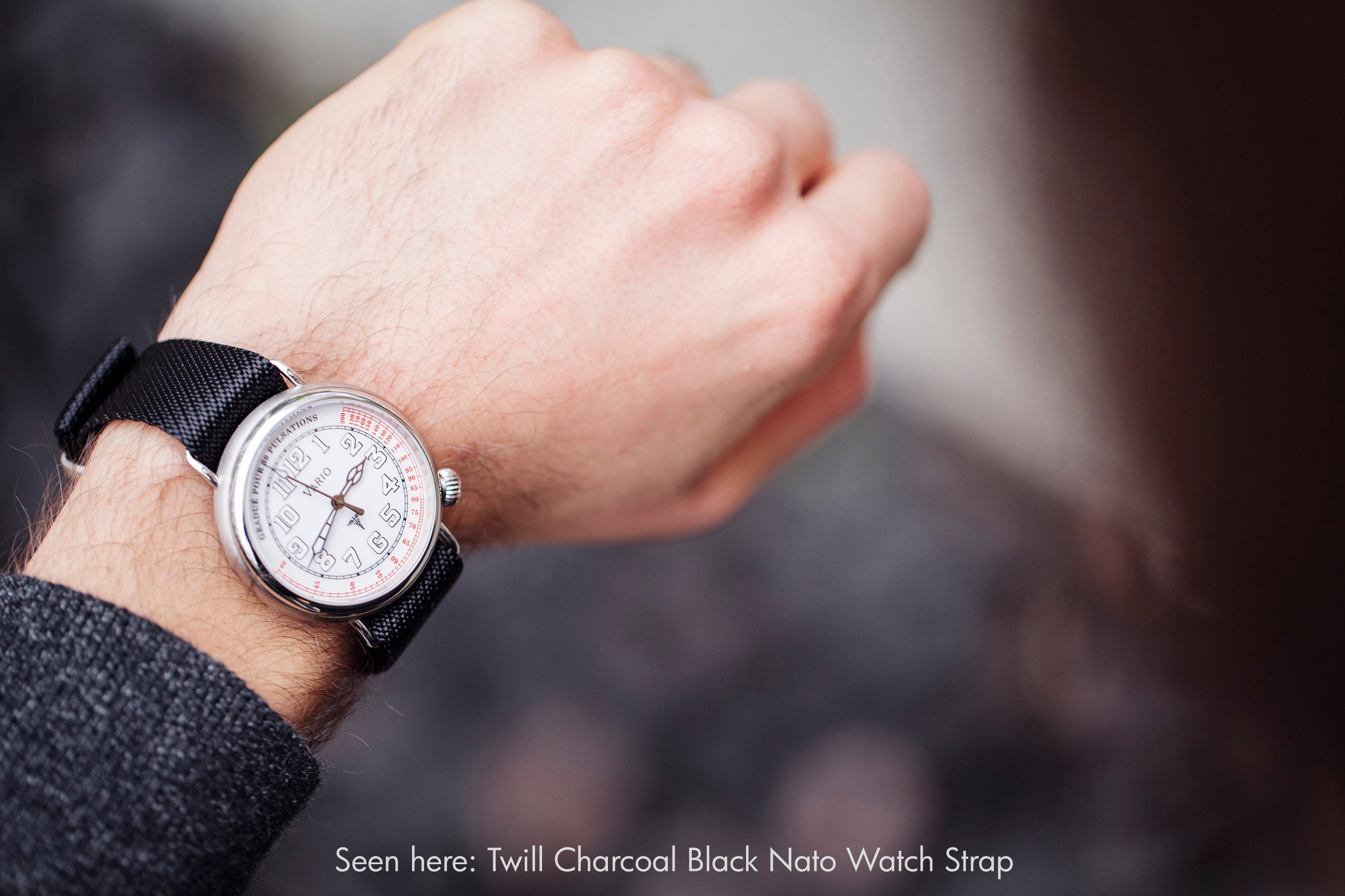Twill Charcoal Black Watch Strap / Grey Divider