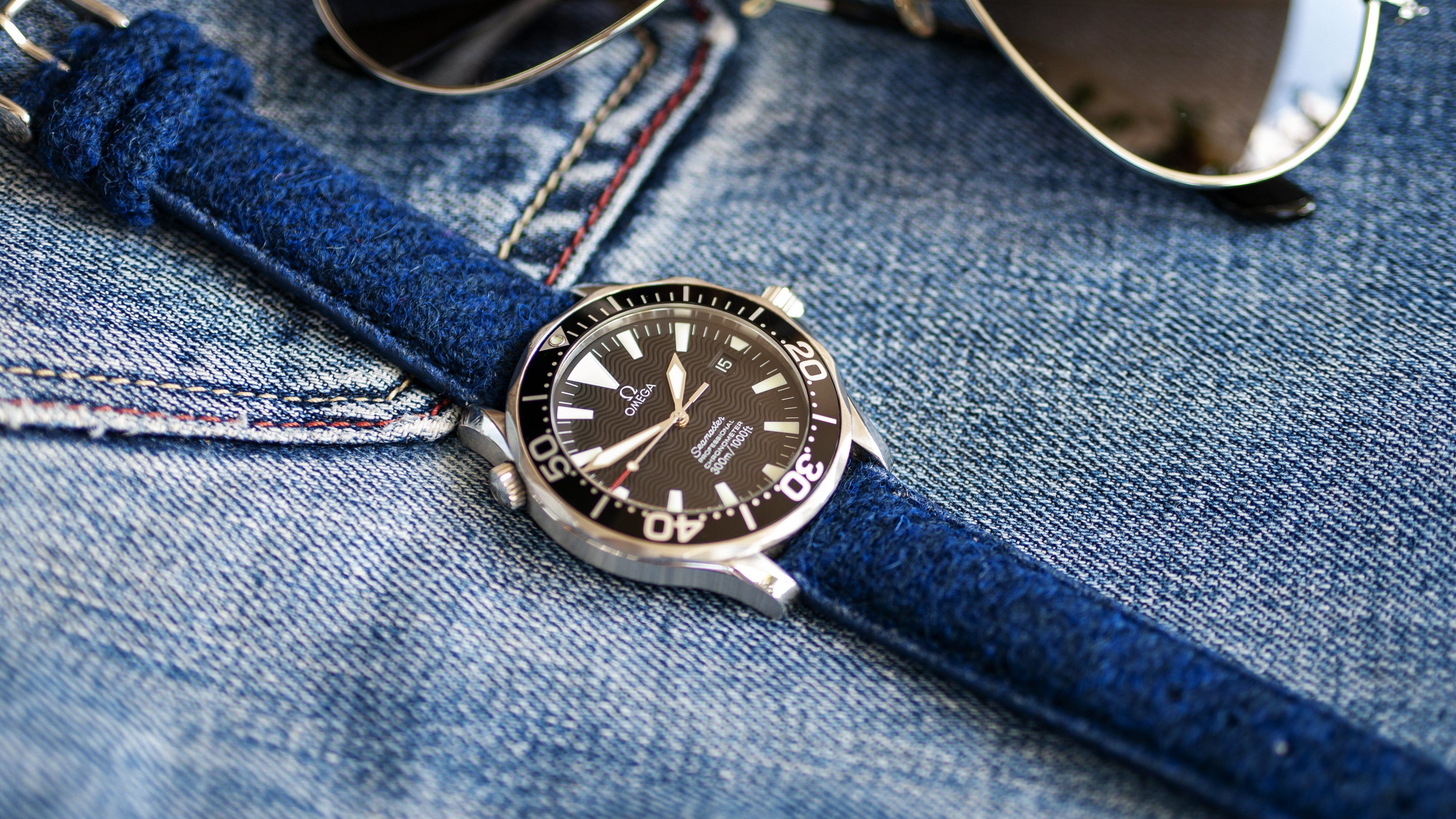 omega seamaster dress watch with Vario Harris Tweed Oatmeal Brown Watch Strap