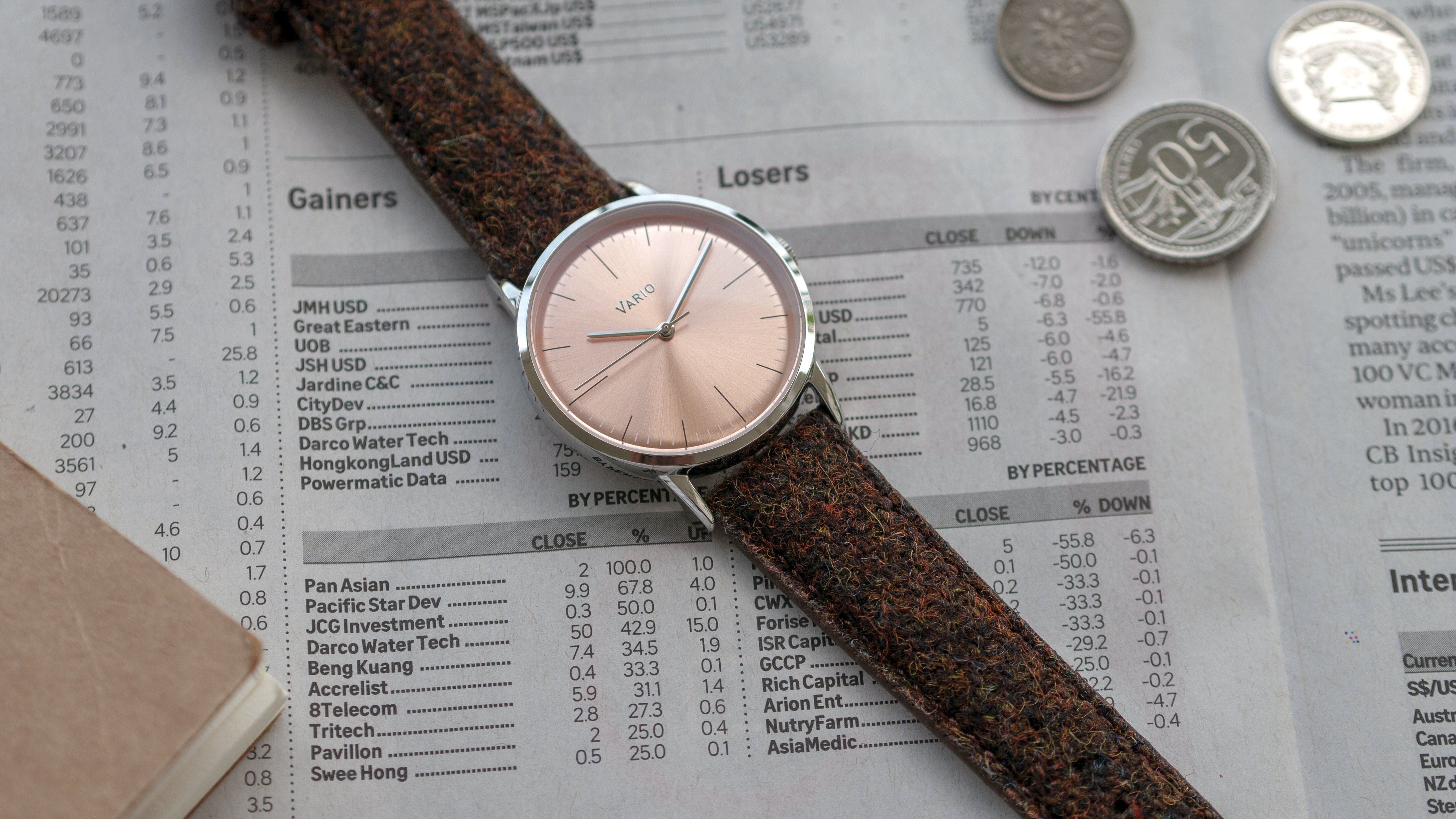 vario eclipse salmon dress watch with harris tweed strap