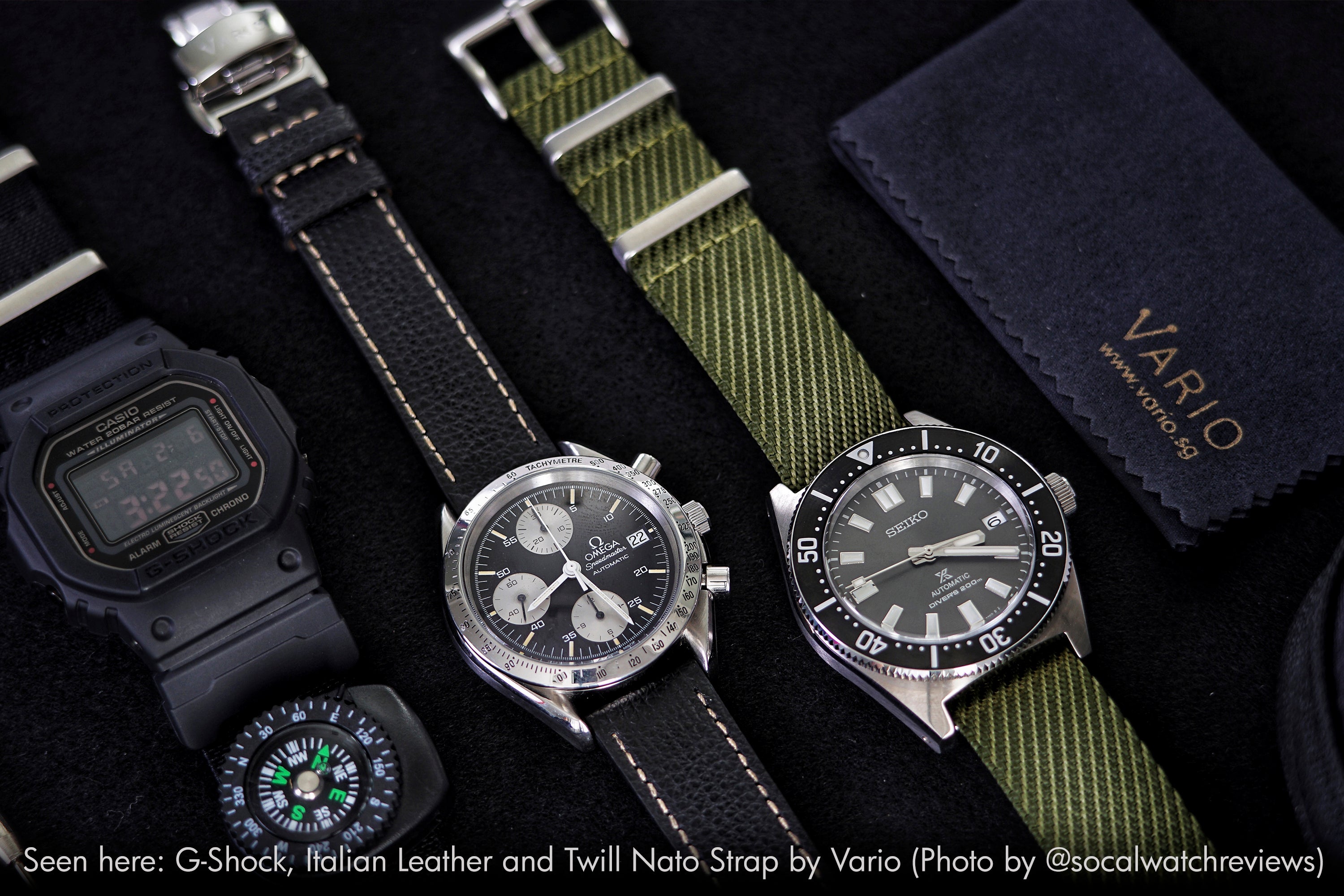 vario leather, twill and gshock watch strap