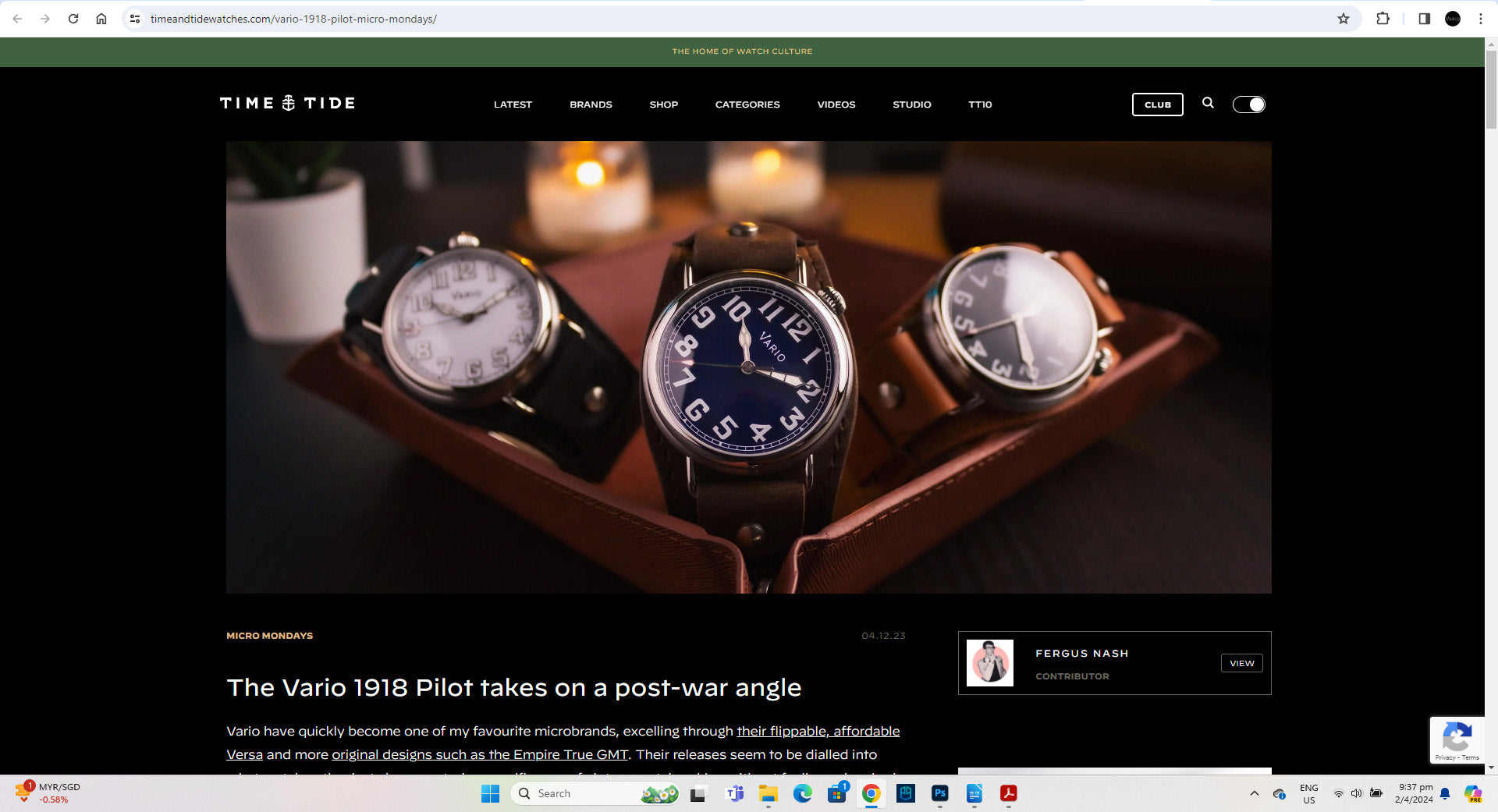 Vario 1918 Pilot featured on Time and Tide