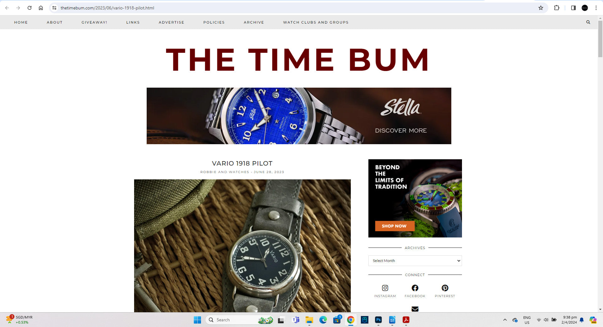 Vario 1918 Pilot featured on The Time Bum