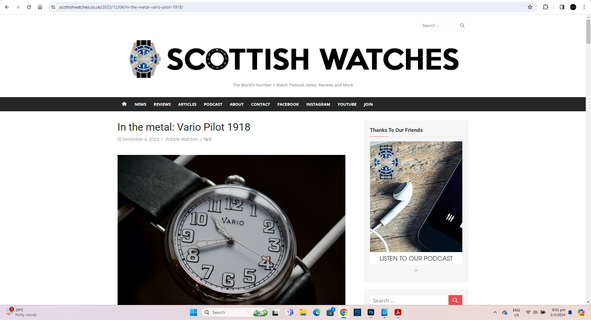 Vario 1918 Pilot featured on Scottish Watches