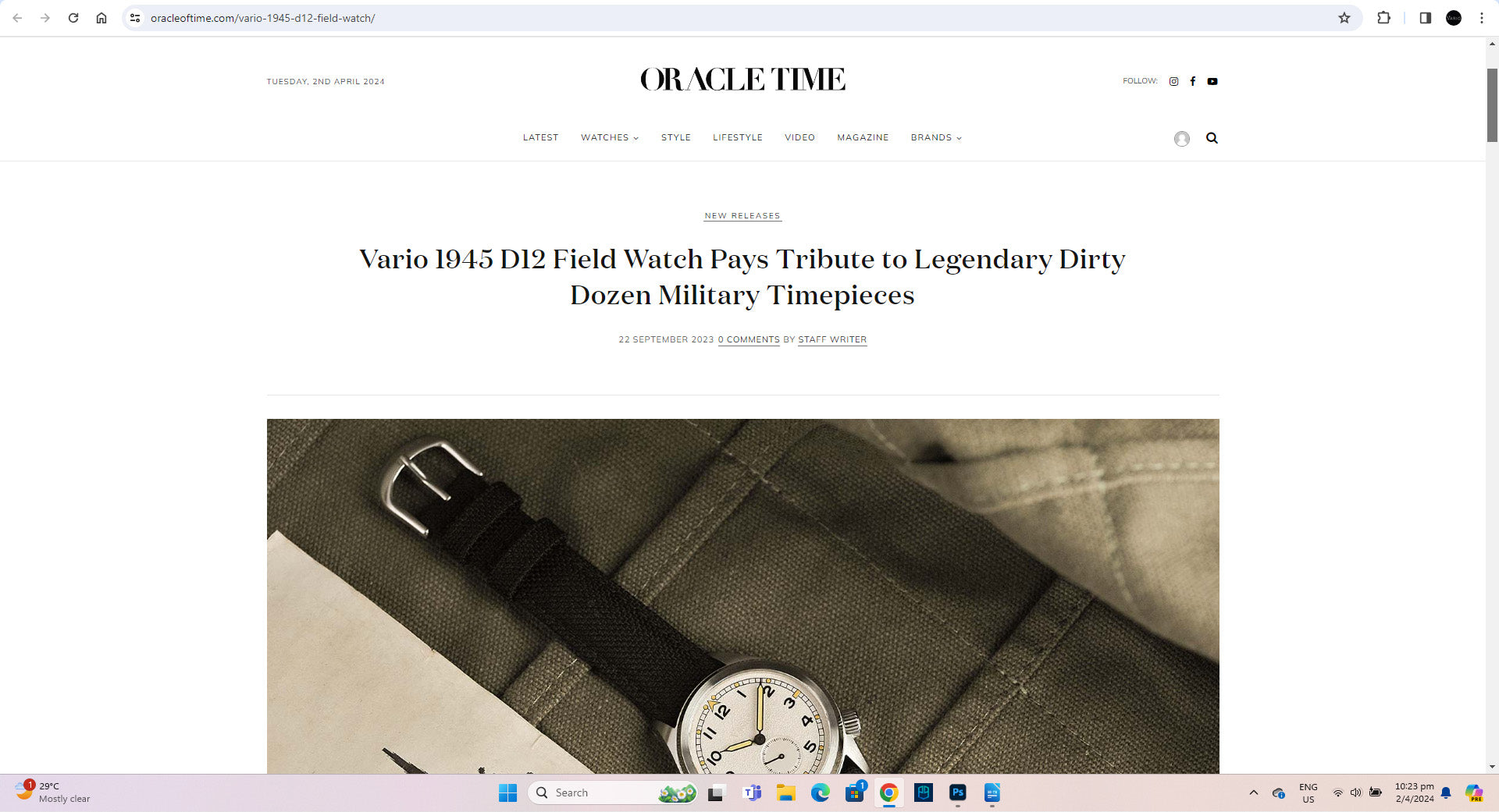 Vario 1945 D12 Featured on Oracle Time