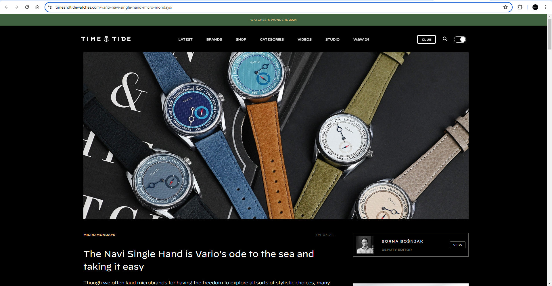 Vario NAVI Single Hand Watch featured on Time and Tide