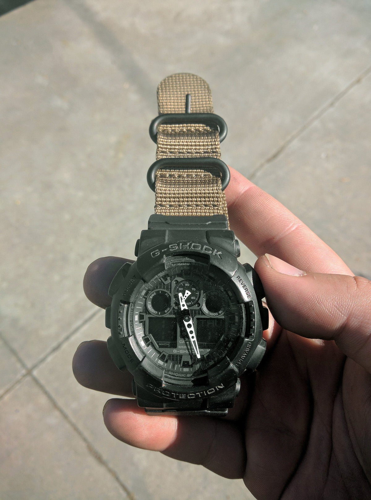 Casio G-Shock GA-100 with Vario's Ballistic Bronze Nylon Strap and G-Shock adapter by #varioclub member Derek