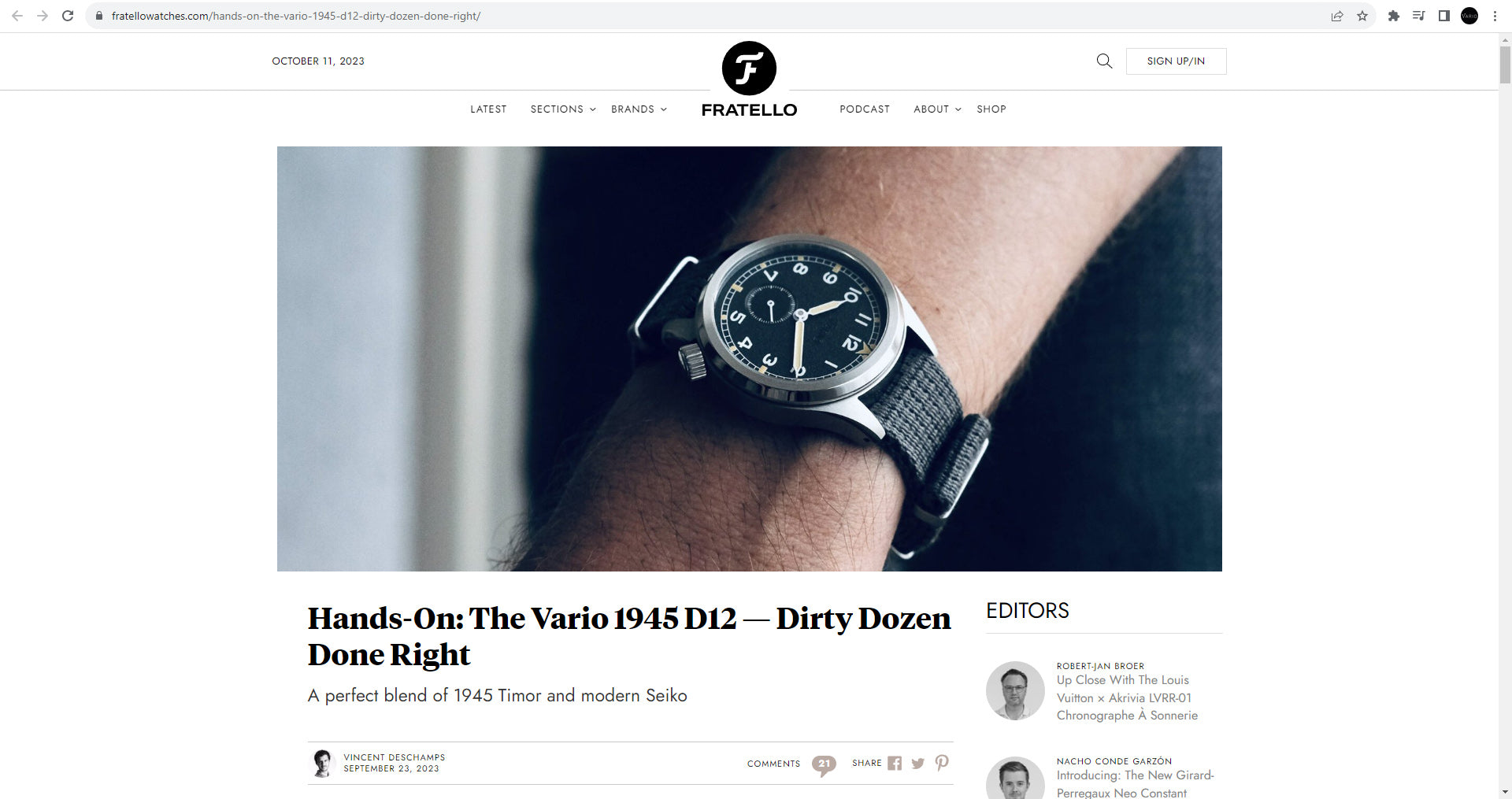 Vario 1945 D12 Field Watch featured on Fratello