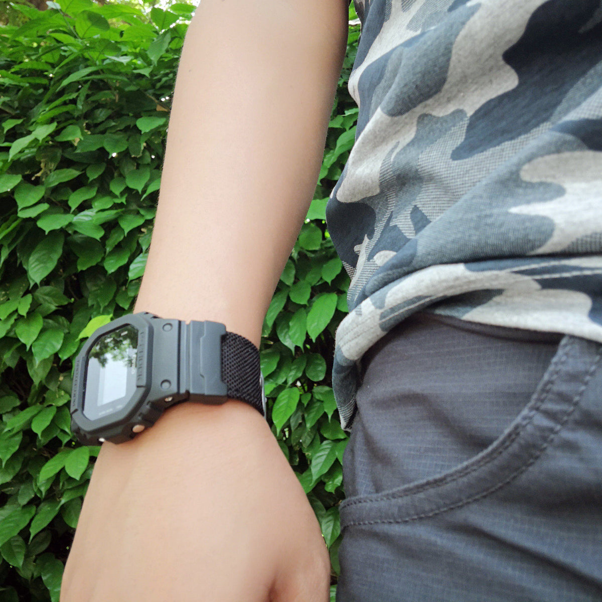 Ivan wearing his G-Shock DW5600 with single pass cordura strap prototype