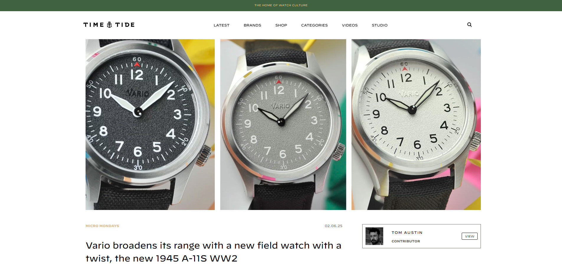 Vario 1945 A11-S Solar Quartz Field Watch reviewed by Time & Tide