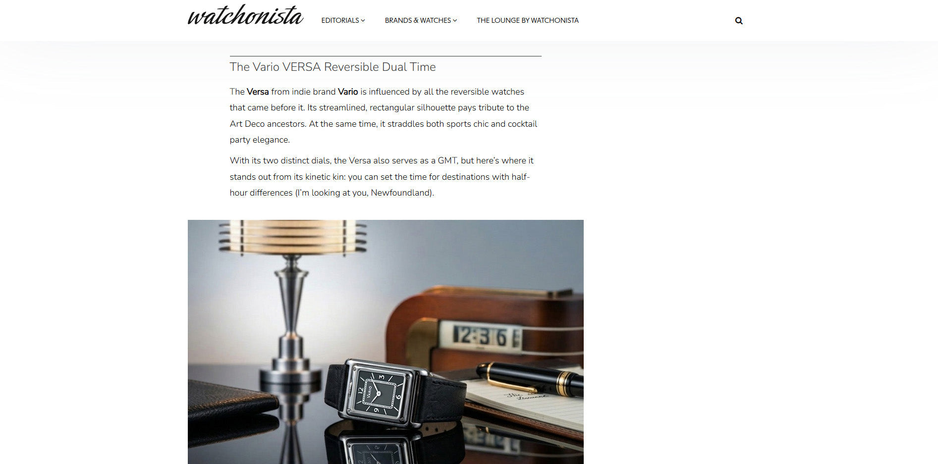 Vario VERSA mentioned on Watchonista