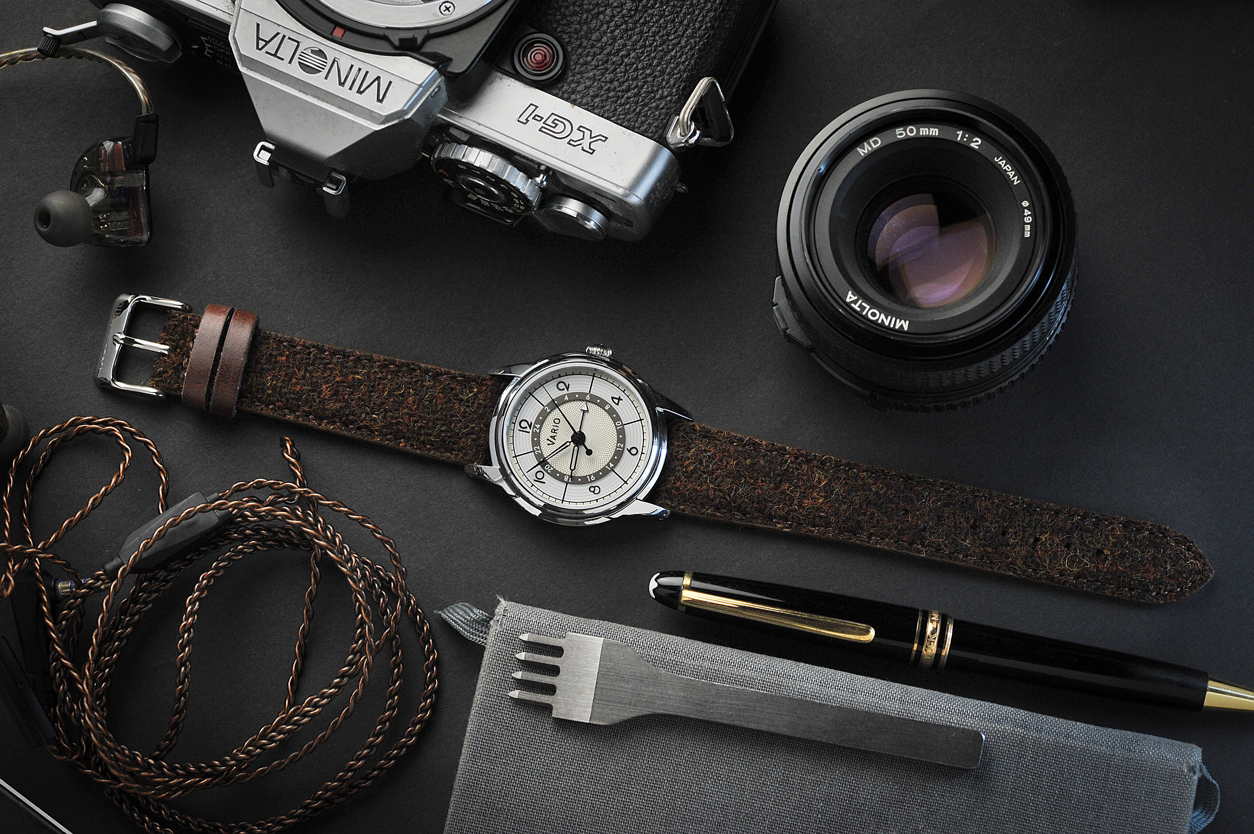 vario harris tweed with leather keepers watch strap