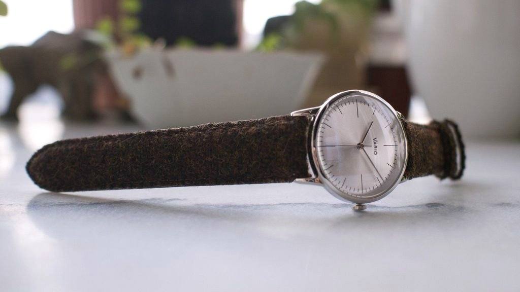 eclipse 38mm silver dress watch with harris tweed strap