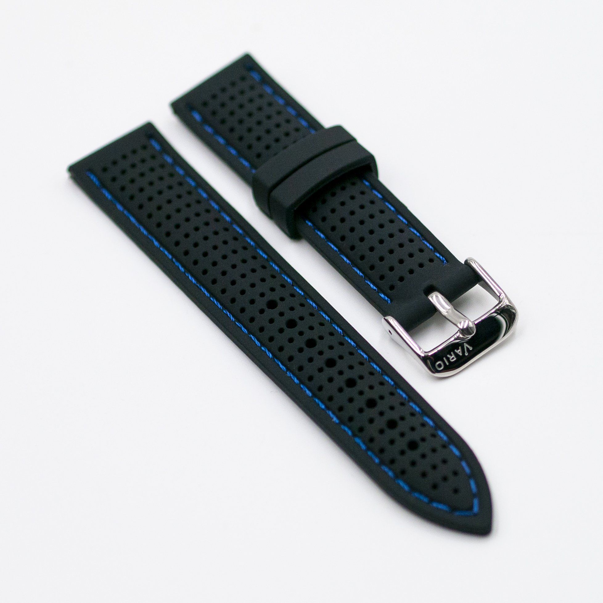 vario perforated silicone watch strap with blue stitching