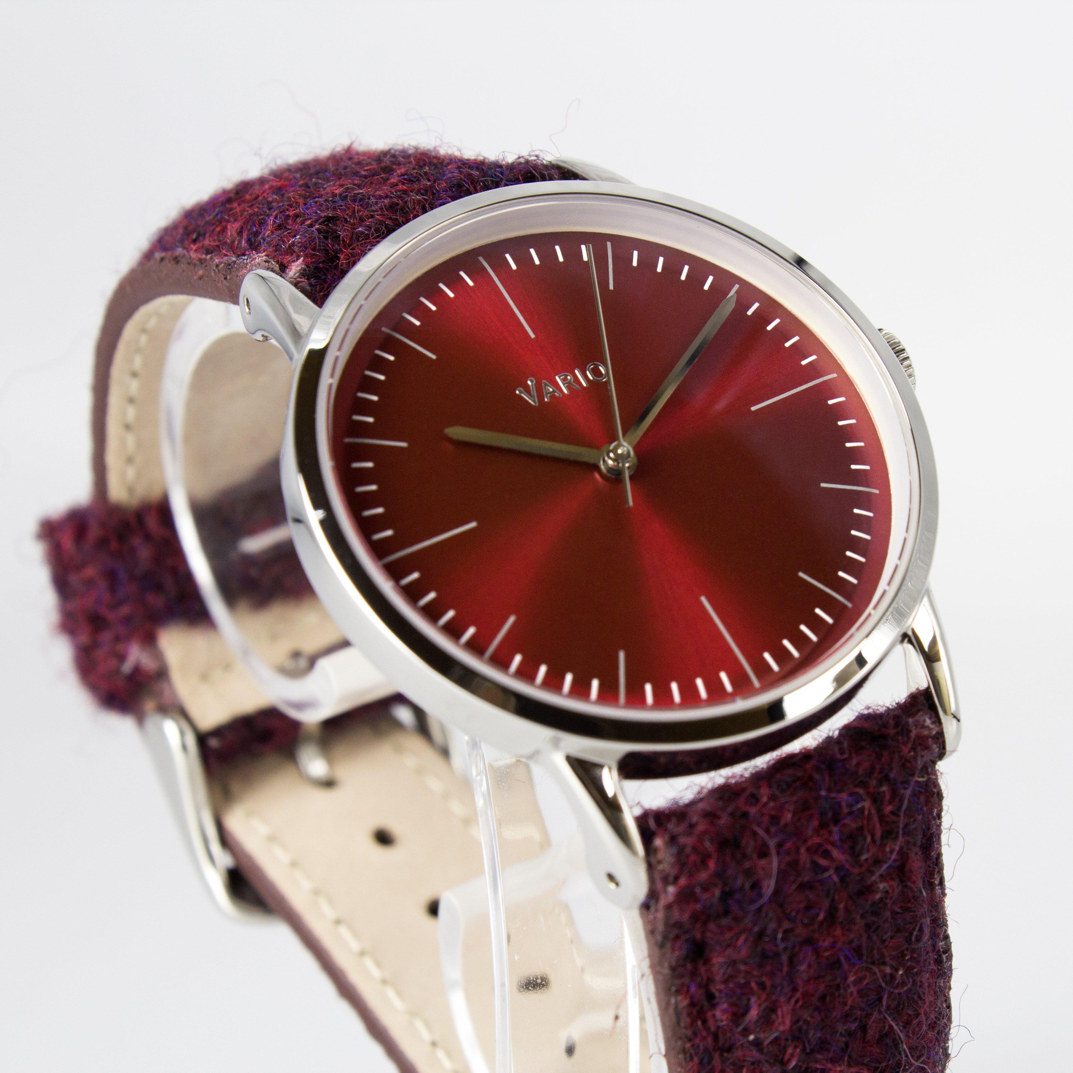 eclipse 38mm red dress watch harris tweed strap