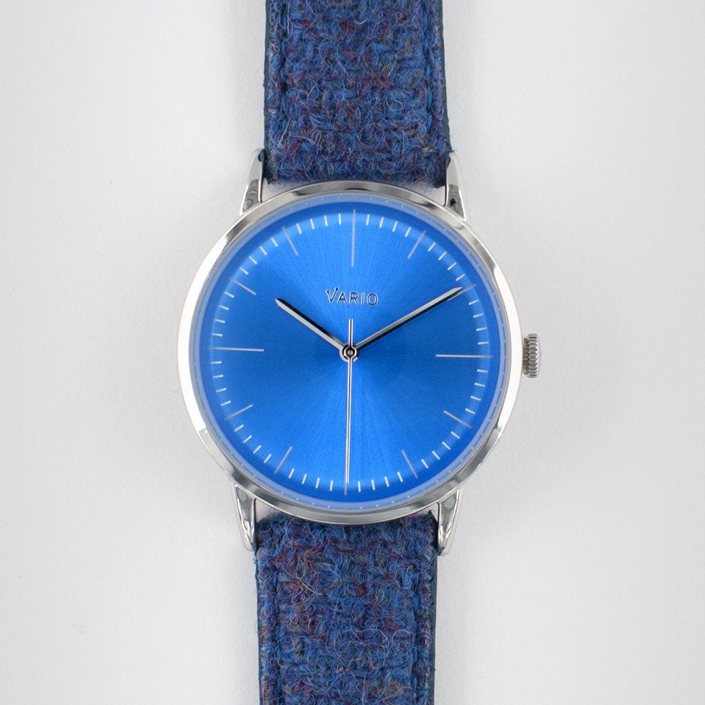 eclipse 38mm blue dress watch quartz harris tweed strap