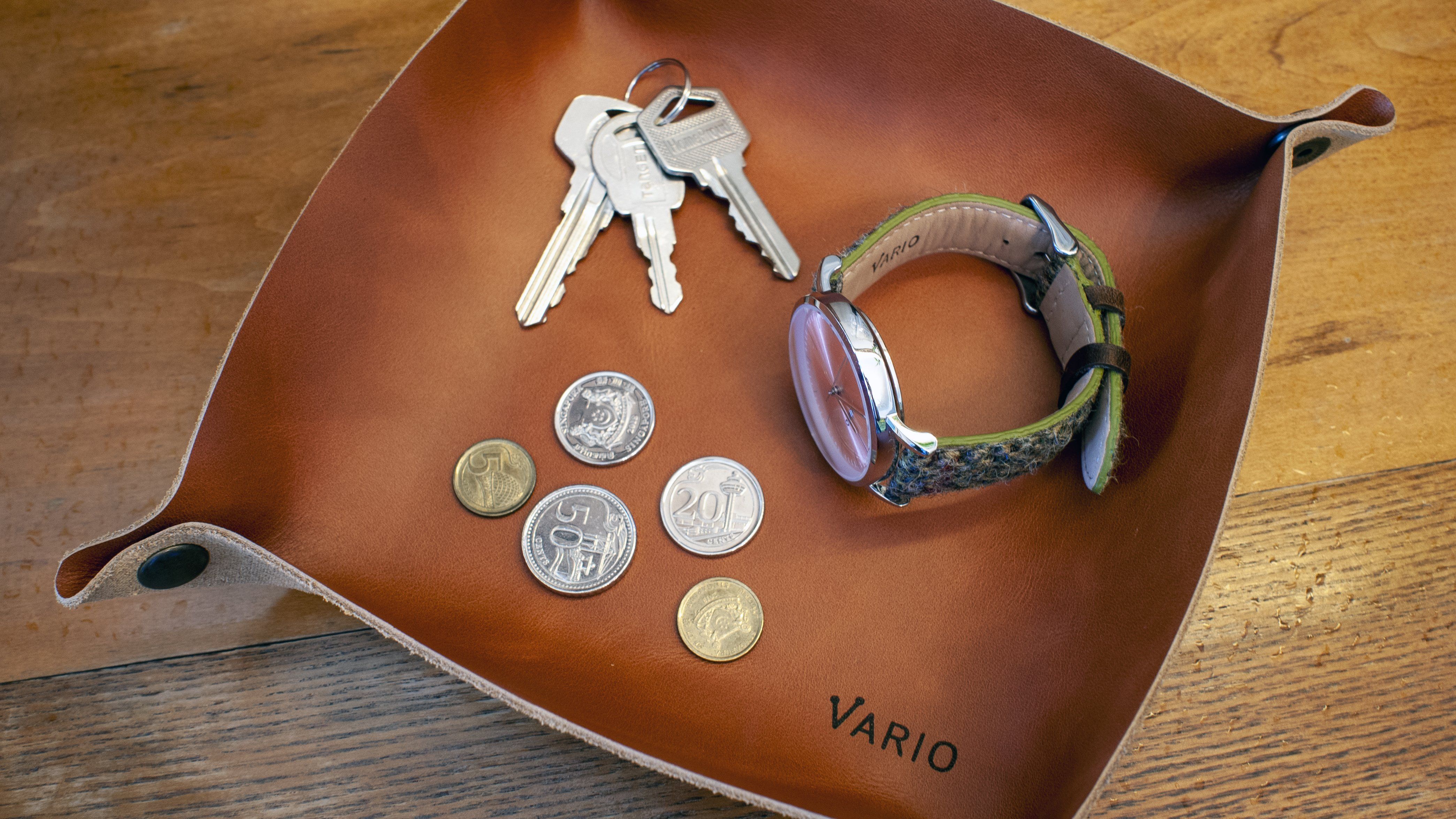 Belarusian Caramel Brown Leather Valet Tray for Watch, Keys, Accessories